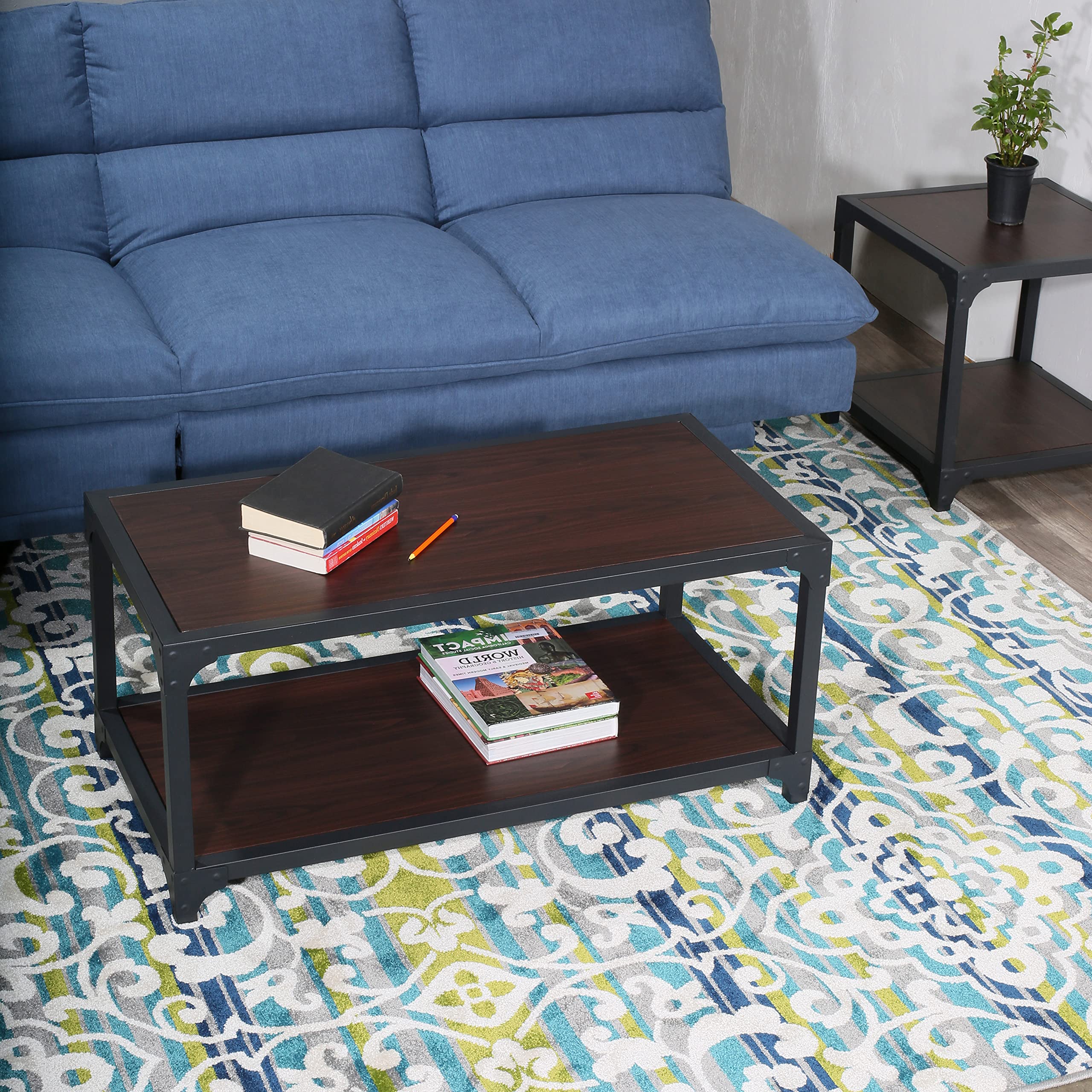 Modern Wood and Metal Coffee Table with Storage Shelf - Mid-Century Style Living Room Furniture for Small Spaces - Perfect for Sofa, TV Lounge & Home Decor