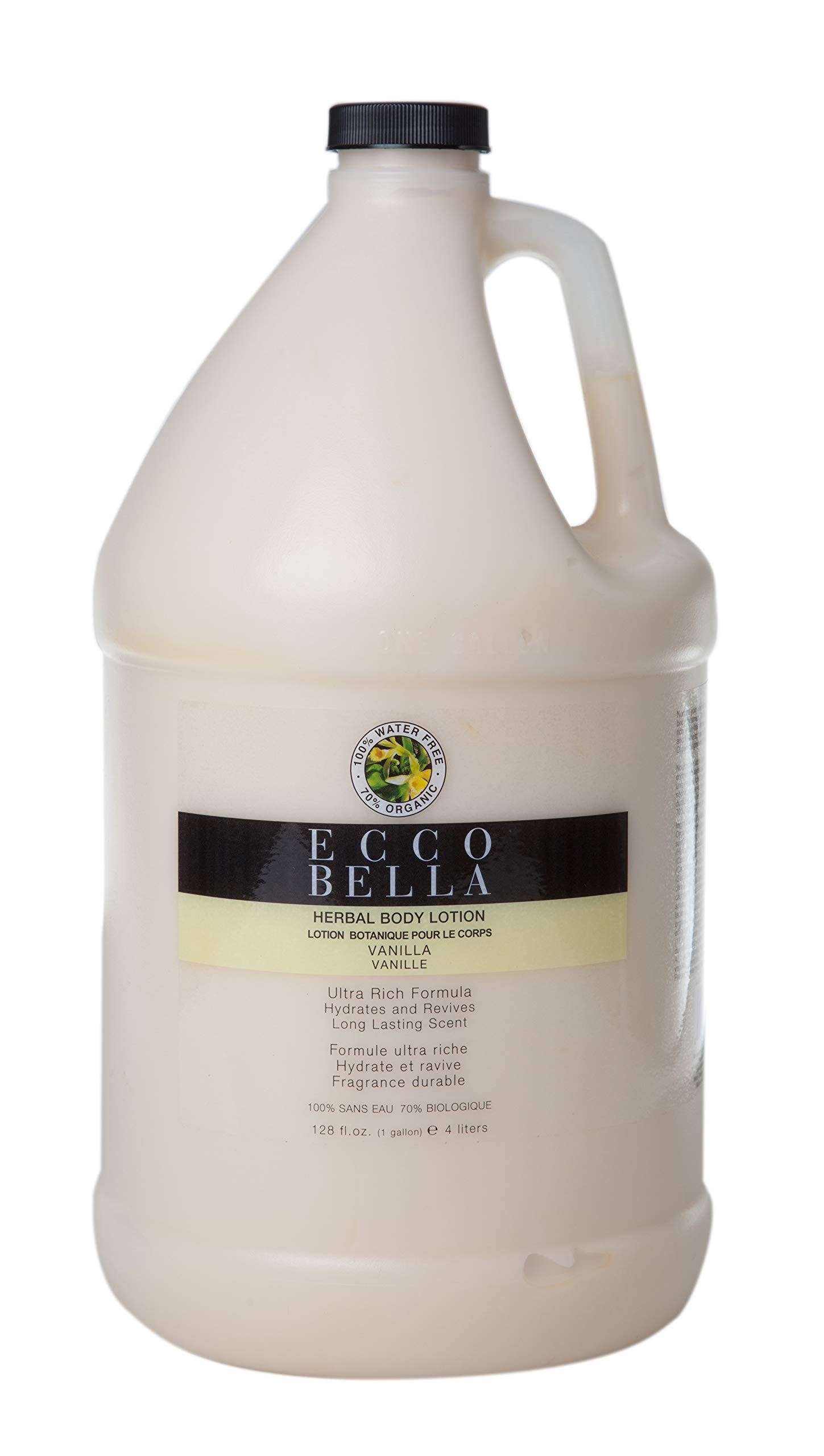 Ecco Bella Vanilla Body Lotion - Plant-Based Vegan Moisturizer for Women & Men | All Natural, Cruelty-Free, Organic Body Cream | 1 Gallon | Hydrating Dry Skin for Daily Use & Spa Treatments