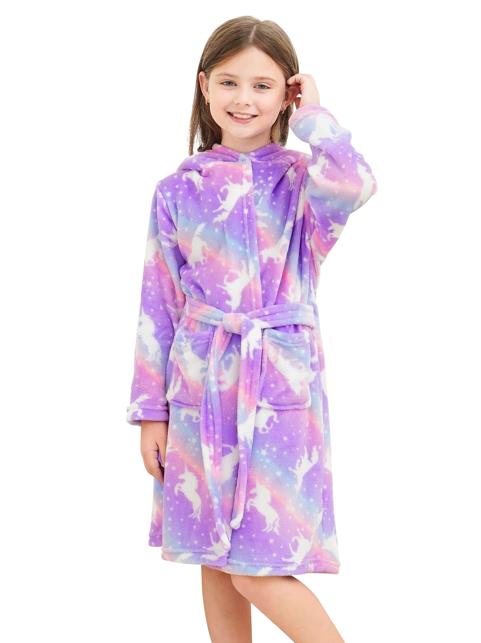 Doctor Unicorn Soft Hooded Rainbow Bathrobe for Girls - Cozy Kids Sleepwear & Loungewear - Perfect for Bath Time, Bedtime & Playtime