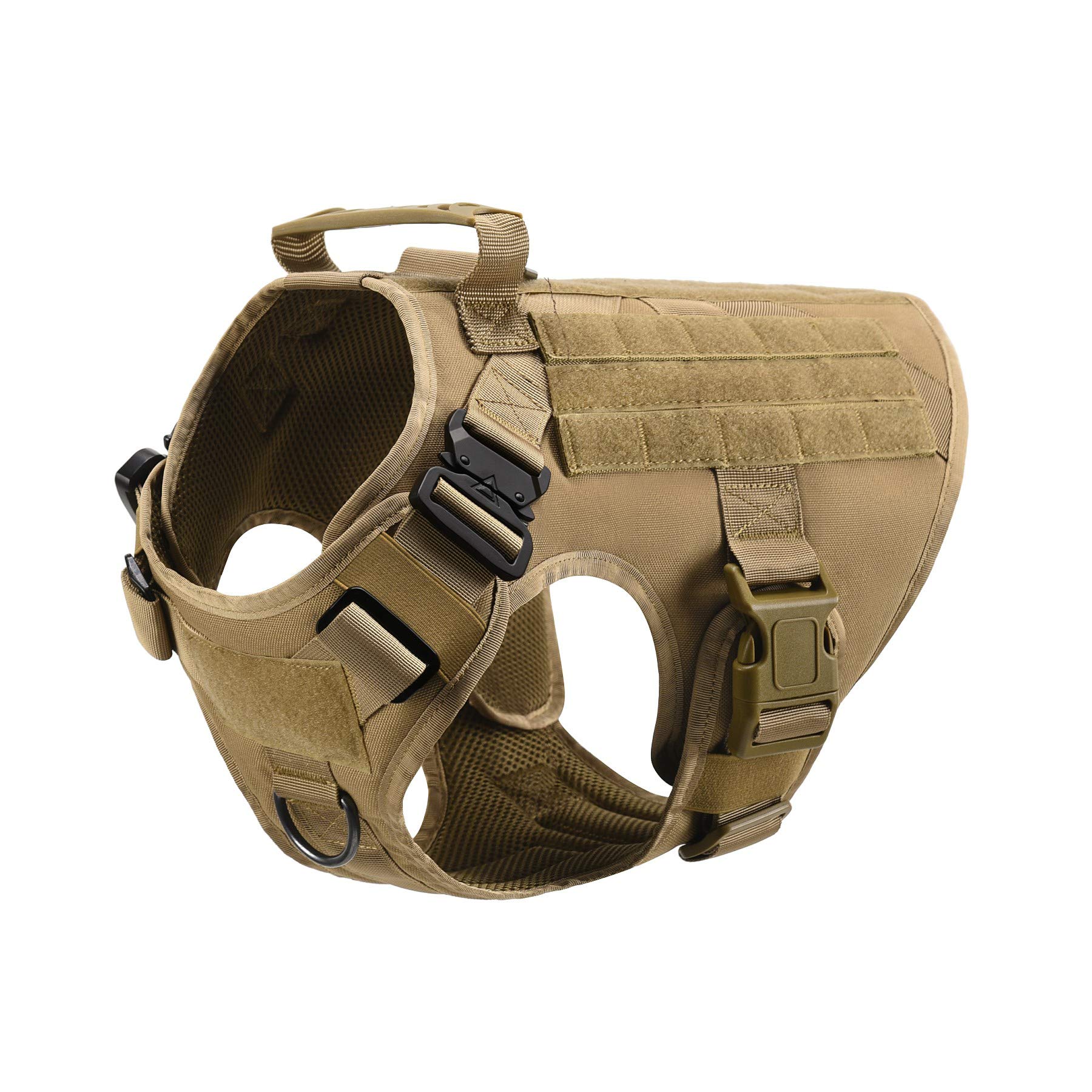 Tactical Dog Harness for Service & Hunting - Adjustable Military-Grade Molle Nylon Vest with Handle, Water-Resistant & Comfortable for K9 Training (Camouflage, Brown, Medium) - Perfect for Police Patrols, Outdoor Adventures & Working Dogs
