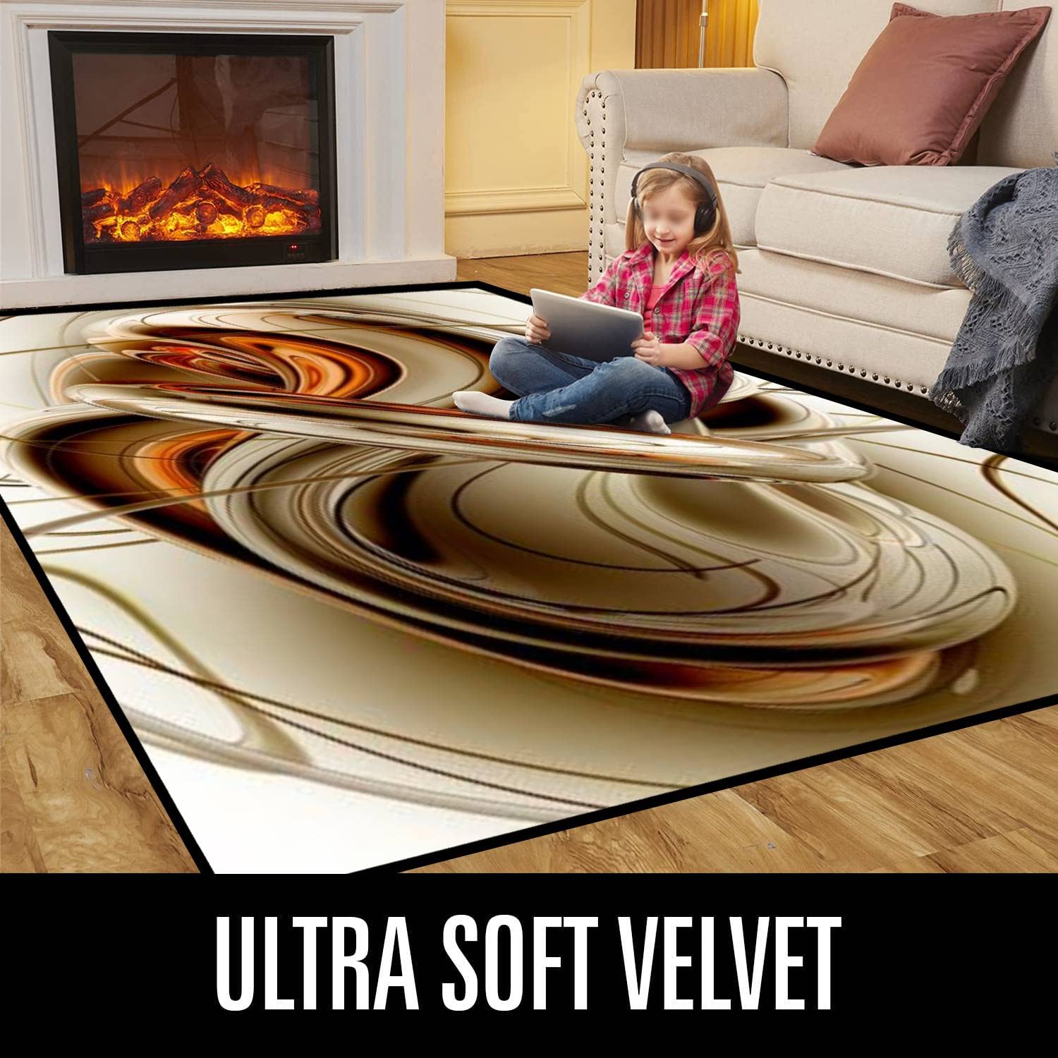 Modern Abstract Geometric Area Rug - Stain Resistant Non-Slip Carpet for Living Room, Bedroom, Kitchen & Bathroom - Orange White Seamless Pattern Home Decor Mat - Perfect for Contemporary Spaces & High Traffic Areas
