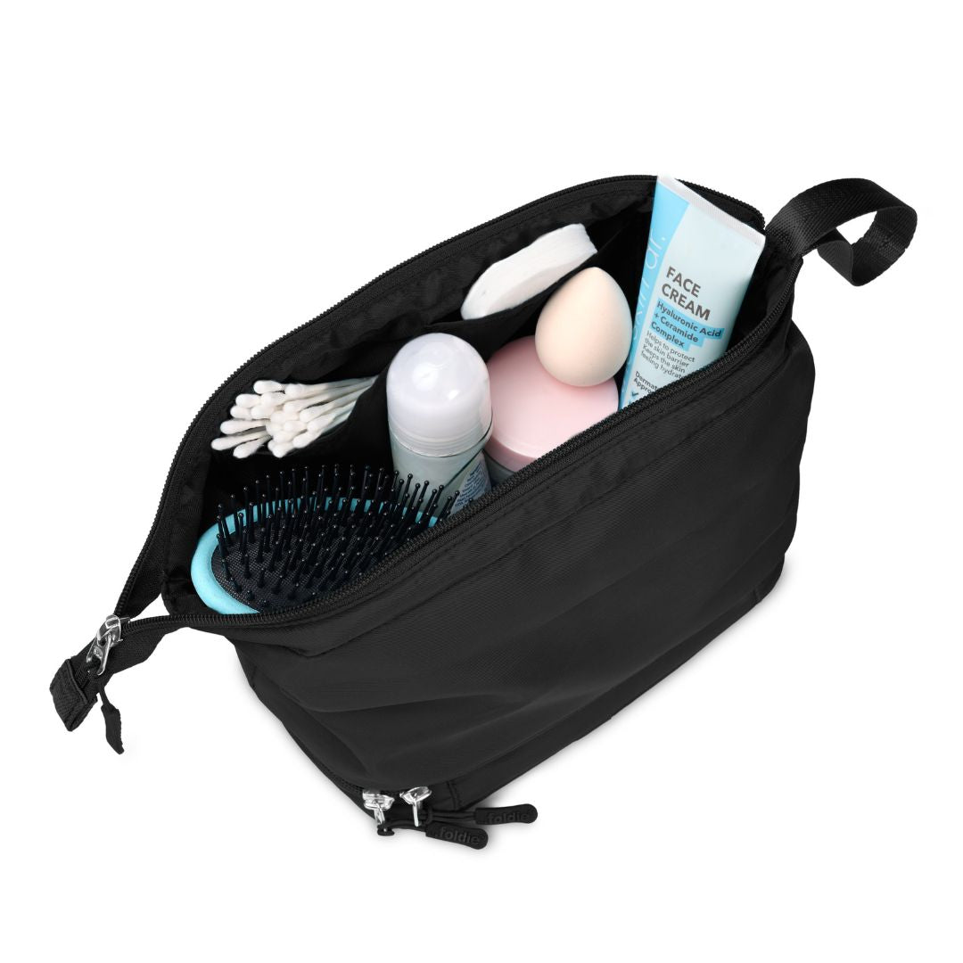 The Foldie® Hanging Toiletry Bag for Travel - Waterproof Cosmetic Organizer with Hooks for Bathroom, Gym, Camping & Airplane Trips