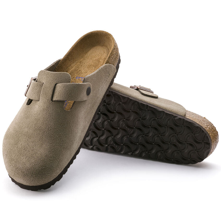 Birkenstock Boston Soft Footbed Suede Leather Clogs in Taupe - Comfortable Unisex Slides for Home, Office & Casual Wear