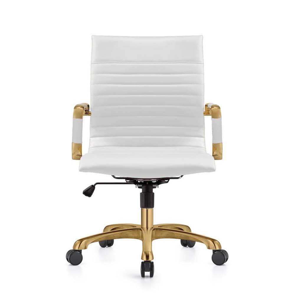 Harris Modern Leather Swivel Office Chair - White & Gold Executive Desk Chair with Ergonomic Support | Perfect for Home Office, Conference Rooms & Workspaces