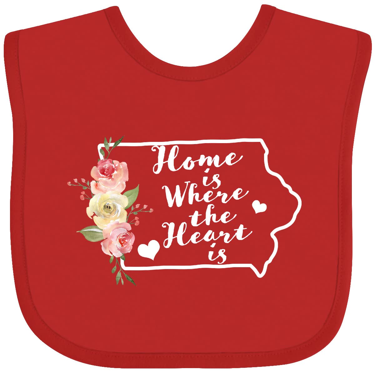 Inktastic Iowa Home Is Where the Heart Is Watercolor Floral Baby Bib - Soft Cotton Drool Bib for Infants, Perfect Gift for Newborns & Baby Showers, Ideal for Feeding Time & Photo Shoots