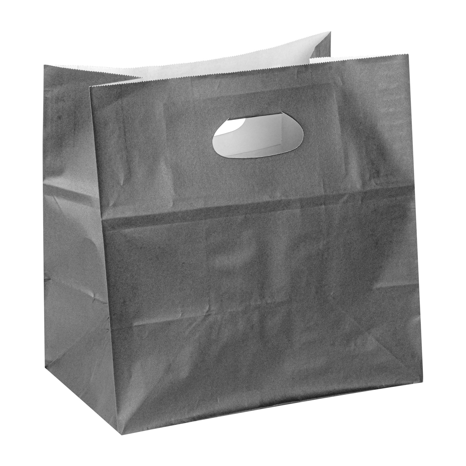 Eco-Friendly Gray Rectangle Paper Take Out Bags with Handles - 11x7x11 Inches (100 Count Bulk Pack) - Perfect for Restaurants, Cafes & Food Delivery Businesses