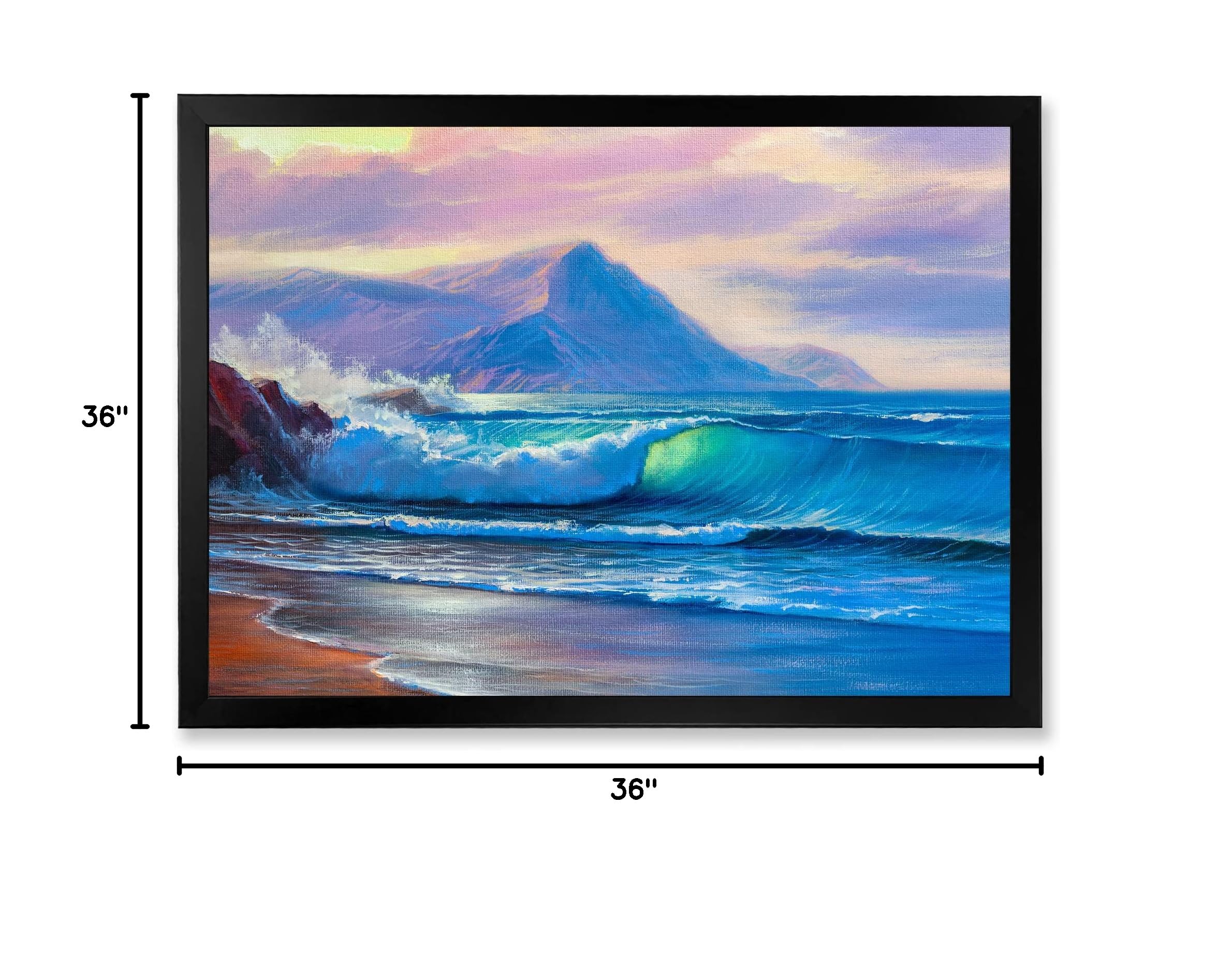 DesignQ Blue Waves Breaking At The Beach Framed Wall Art - Nautical Coastal Decor for Living Room, Bedroom & Office