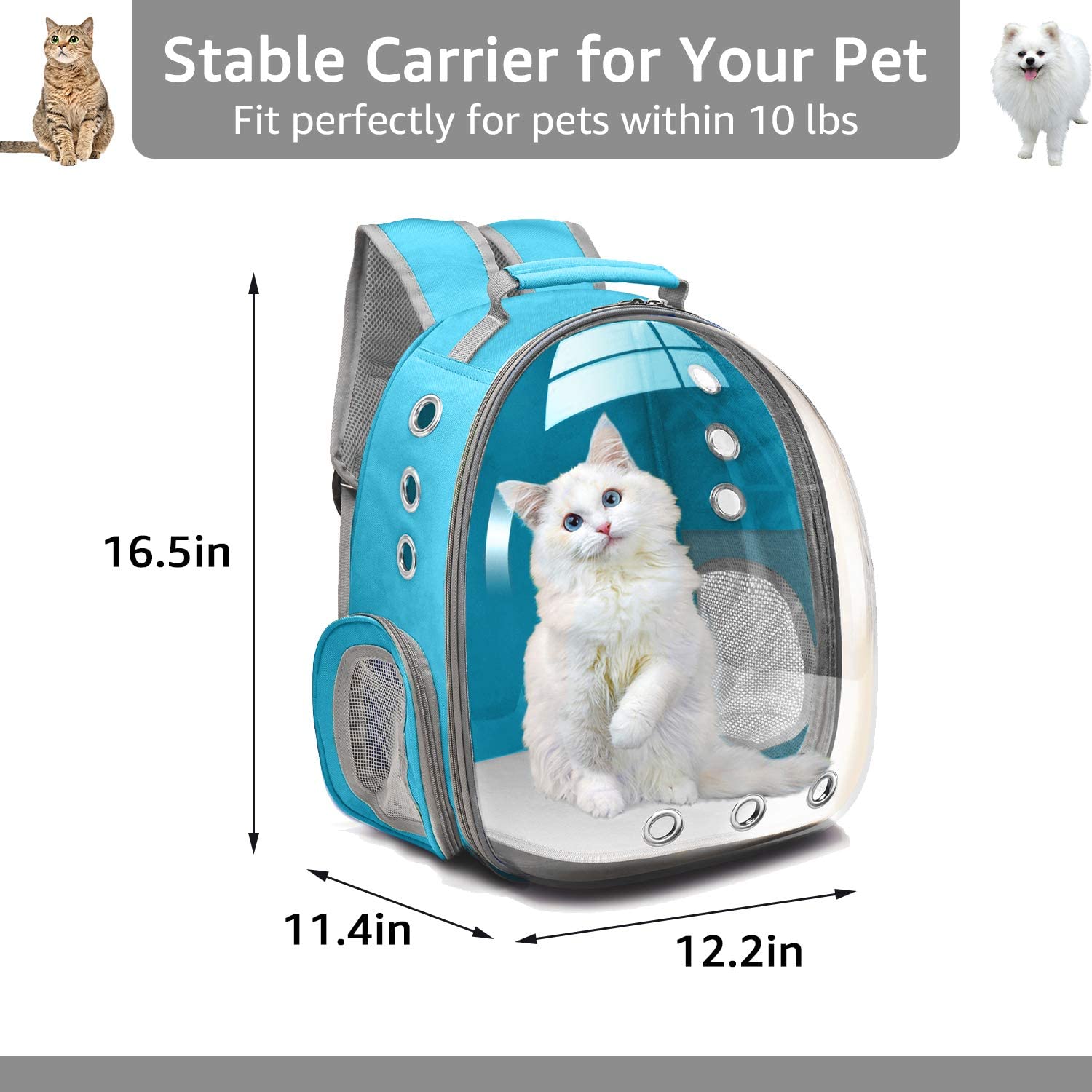 RvPaws Dog Carrier Backpack - Front & Back Pet Carrier for Small to Medium Dogs & Cats, Travel-Friendly Space Capsule Knapsack - Blue | Perfect for Hiking, Air Travel & Outdoor Adventures