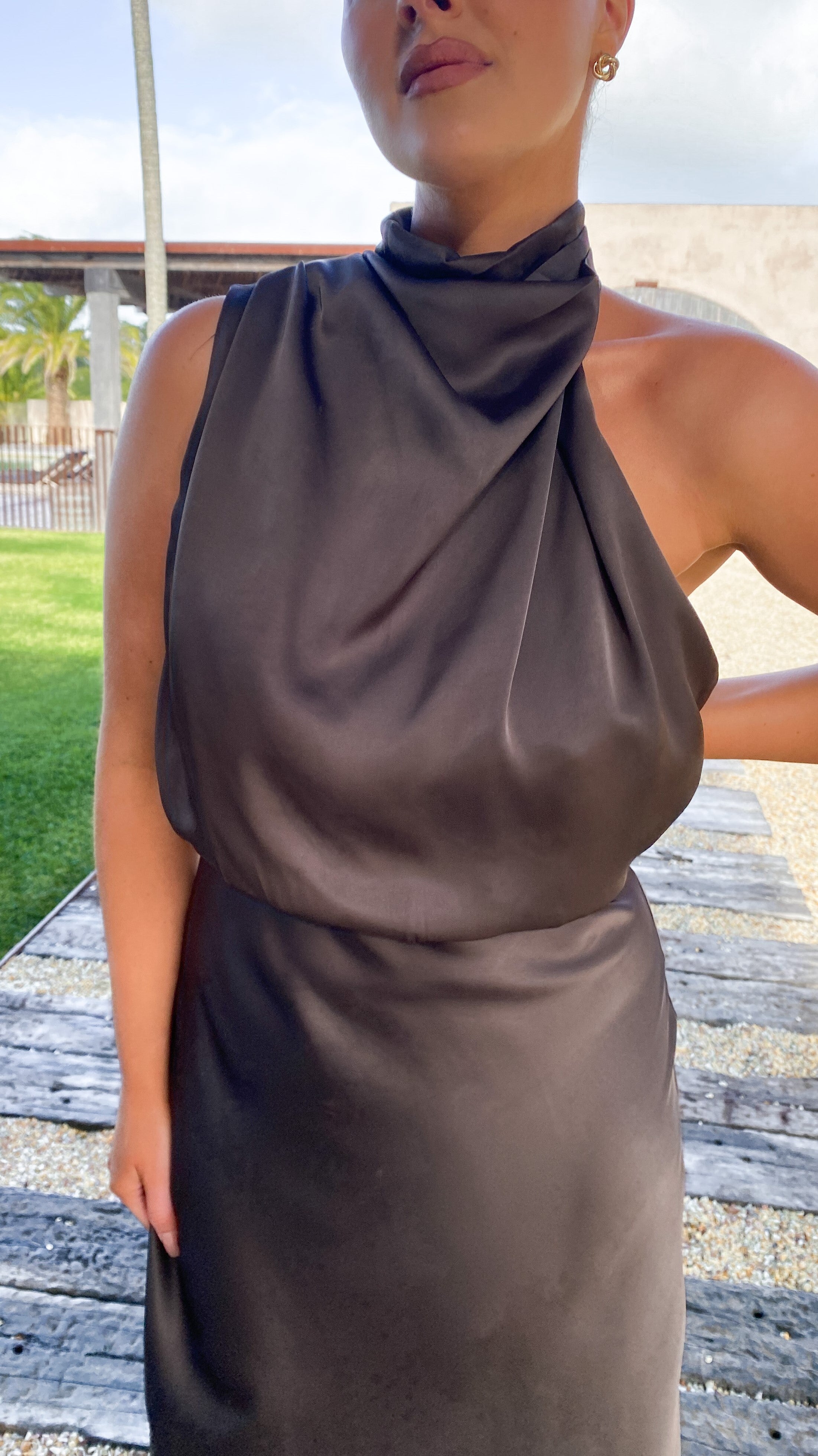 Esther Maxi Dress in Espresso - Elegant Long Flowy Dress for Women | Perfect for Summer, Beach, Parties & Casual Wear