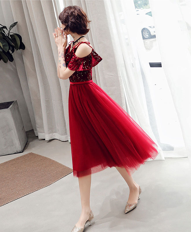 Elegant Burgundy Off-Shoulder Tulle Short Prom Dress for Homecoming, Party & Special Occasions | Women's Formal Cocktail Attire