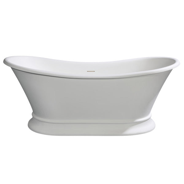 Arcticstone VRTDS683027 68-Inch Matte White Oval Double Slipper Pedestal Bathtub - Solid Surface Freestanding Soaking Tub with Drain (No Faucet Holes) - Perfect for Master Bathroom Luxury Spa Retreat