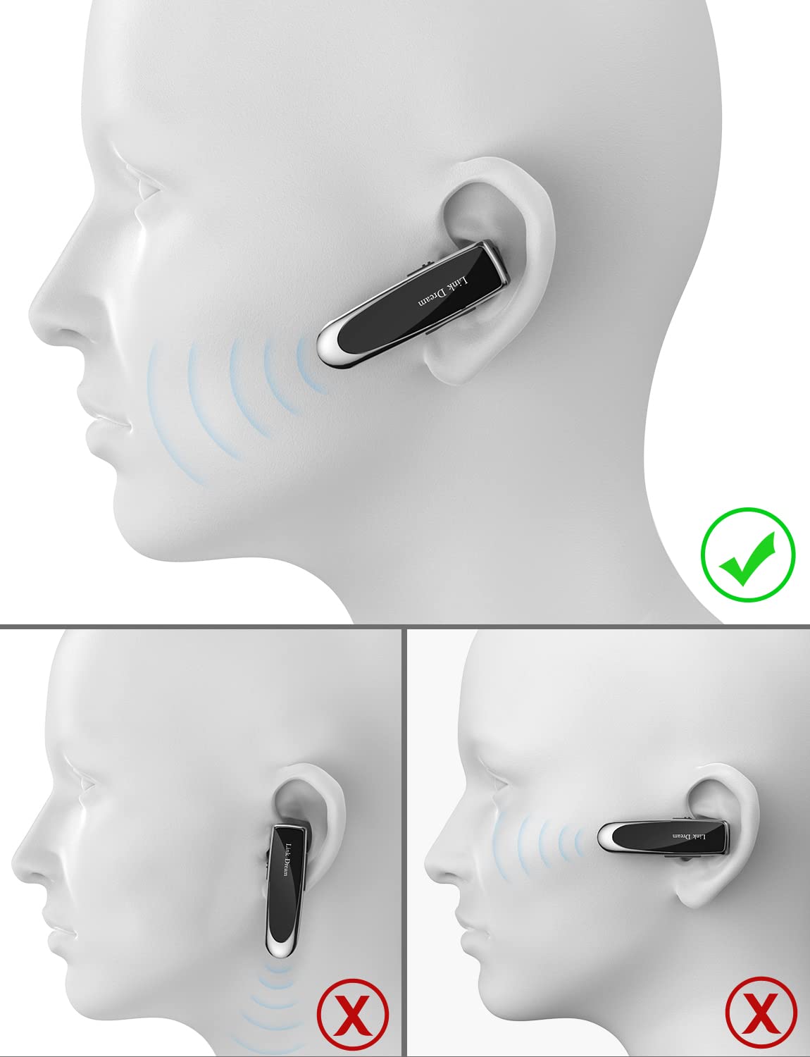 Link Dream Bluetooth Earpiece Wireless Headset with Noise Cancelling Mic - 24Hrs Talk Time & 1440Hrs Standby - Compatible with iPhone & Android - Perfect for Drivers, Truckers & Office Workers (2 Pack) - Hands-Free Calling for Safe Driving & Business Communication