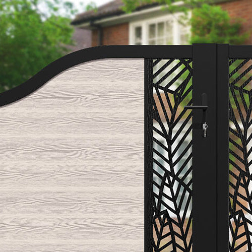 Classic Habitat Curved Top Driveway Gate - Mid Stone Design with Middle & End Screen | Elegant Driveway Entrance for Homes & Estates | Perfect for Privacy & Security