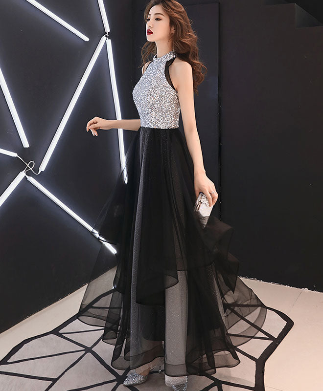 Elegant Black Sequin Tulle Long Prom Dress - Formal Evening Gown for Homecoming, Ball & Special Occasions