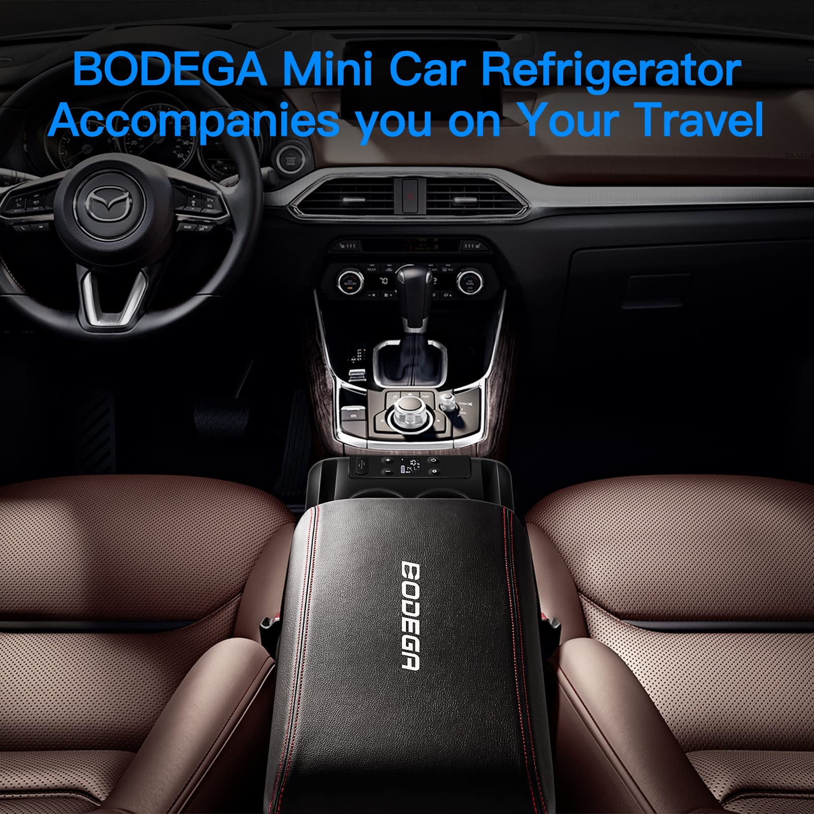 BODEGA 12V 16 Quart (15L) Portable Car Refrigerator - 5℉ to 68℉ Temperature Range - 12/24V DC Power for Camping, Road Trips, RV & Outdoor Adventures - Compact Freezer for Food, Drinks & Medication Storage