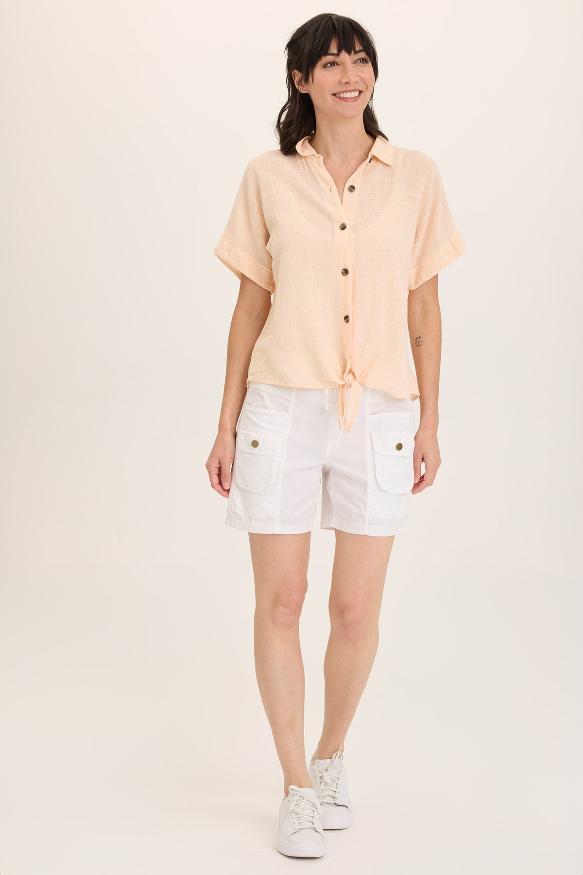 Teagan Gauze Tie Up Top - Women's Boho Chic Blouse for Summer, Beach, and Casual Outings