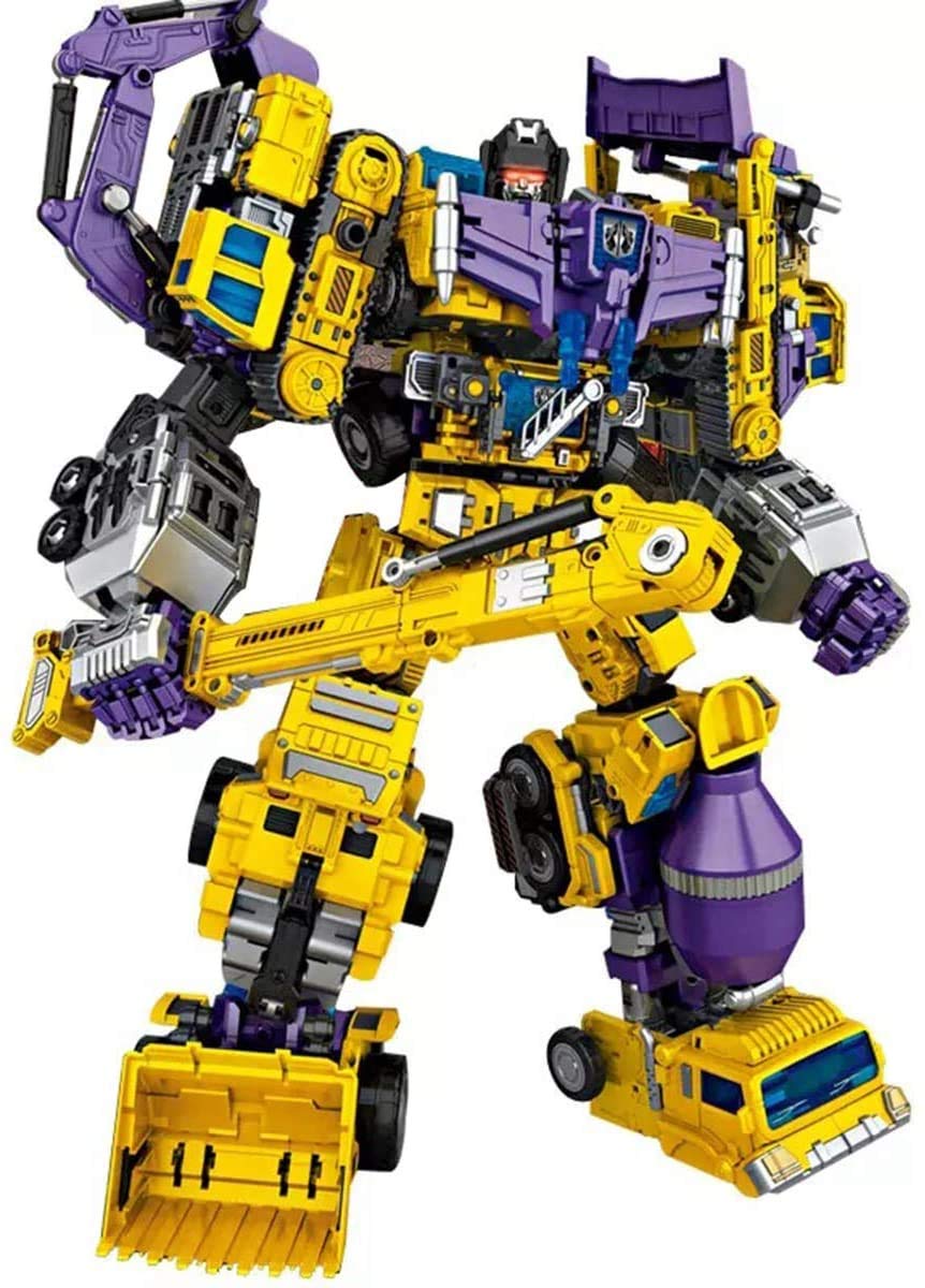 NBK Deformation Oversize 6-in-1 Combiner Robot Toy - Transformable Engineering Vehicle Action Figure Set (Devastator Style, Yellow) | STEM Learning Gift for Boys & Kids | Construction Play, Battle Scenes & Collectible Display