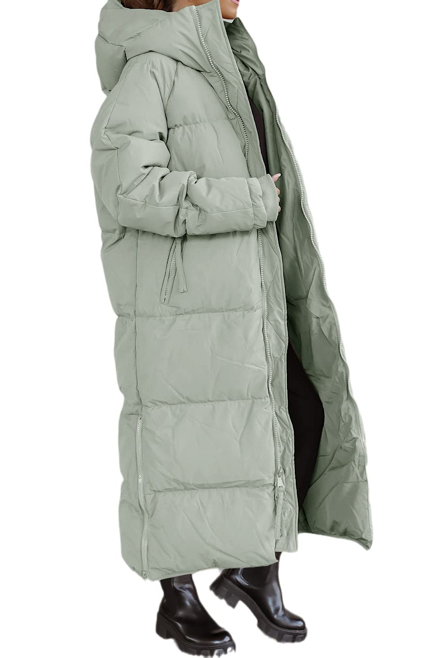 Shanfetl Women's Long Quilted Puffer Jacket with Hood - Maxi Length Winter Coat, Warm Long Sleeve Padded Outerwear for Cold Weather | Perfect for Snow Days, Commuting & Outdoor Activities