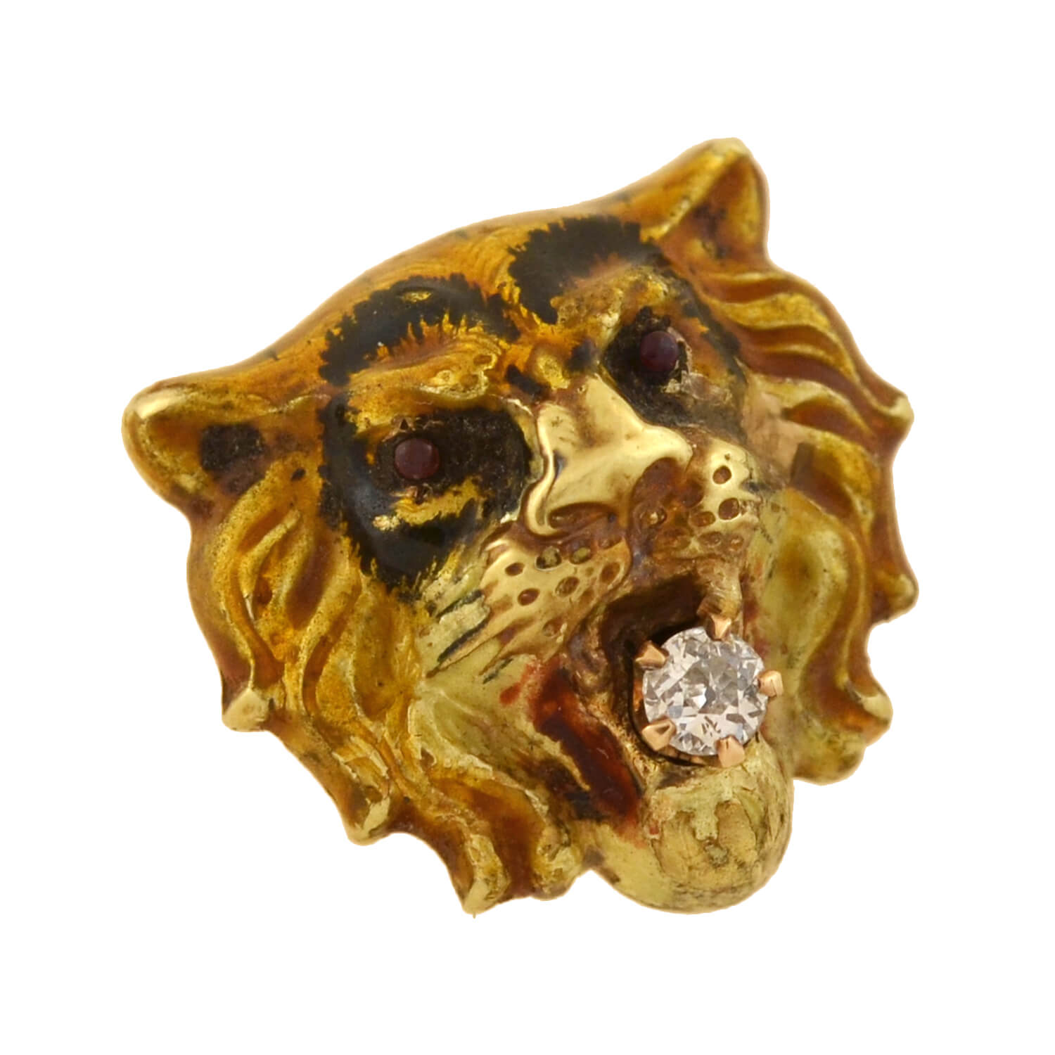15kt Gold Victorian Enamel & Diamond Tiger Head Pendant Necklace - Elegant Jewelry Gift for Women, Perfect for Parties & Special Occasions
