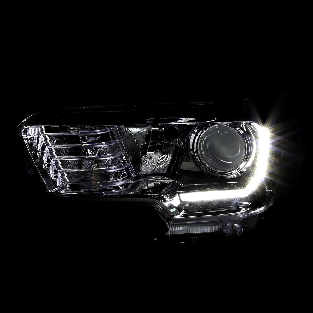 Spec-D Tuning Chrome Projector Headlights with LED Daytime Running Lights - Compatible with 2016-2022 Toyota Tacoma - Left & Right Pair Headlamp Assembly - Upgrade Your Truck's Style & Night Visibility for Off-Roading & Daily Driving