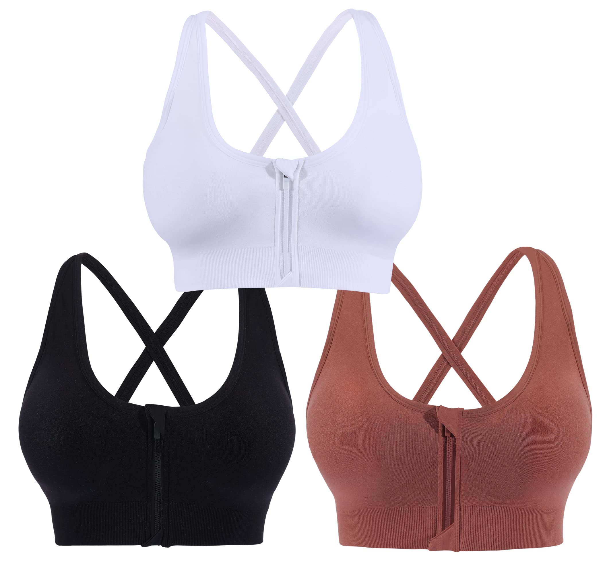 AKAMC 3 Pack Women's Medium Support Cross Back Wirefree Removable Cups Yoga Sports Bra - Perfect for Yoga, Gym Workouts & Active Lifestyle