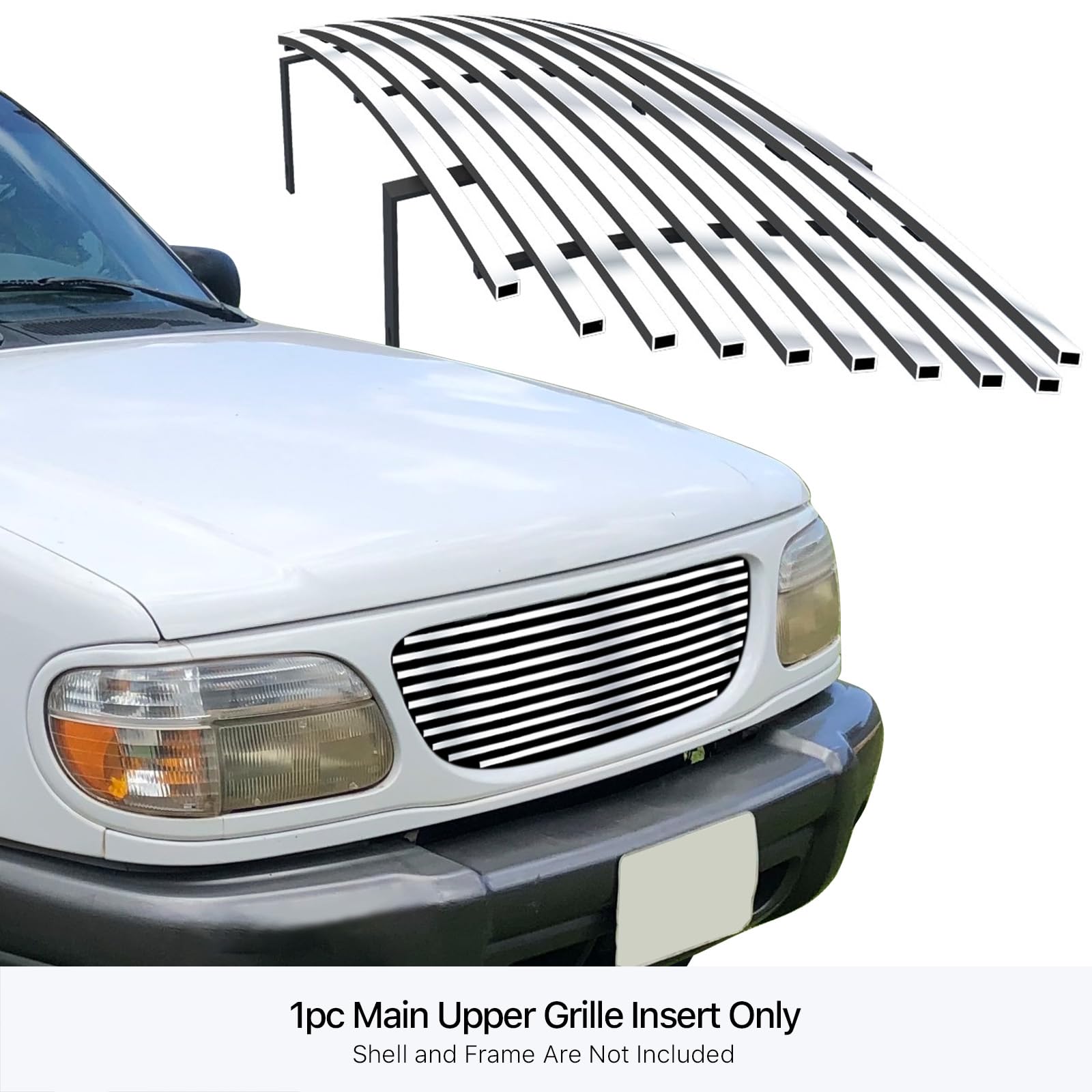 APS Stainless Steel Chrome Billet Front Grille Insert for 1995-2001 Ford Explorer - F85023A - Upgrade Your Truck's Style for Off-Road & Urban Driving