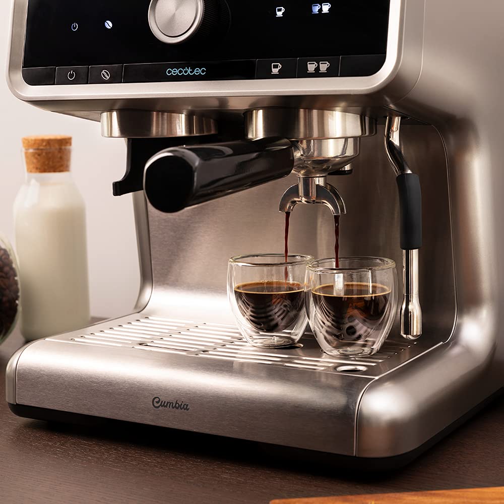 Cecotec Power Espresso 20 Bar Coffee Machine with Dual Spout, 1550W, 250g Bean Hopper, 30-Level Grinder, Thermoblock, 2.5L Water Tank - Black Stainless Steel | Perfect for Home Baristas & Espresso Lovers