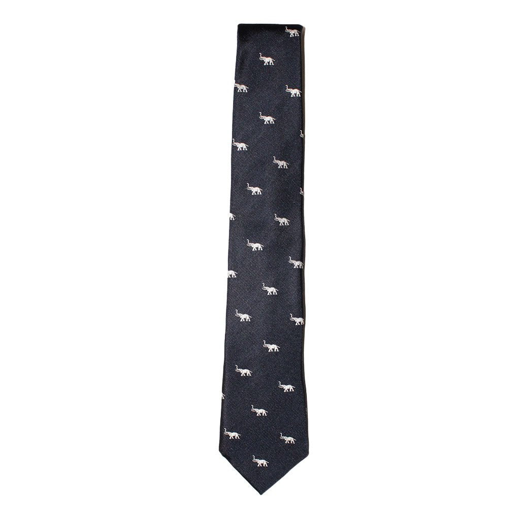 Premium HEMLEY Elephant Print Silk Tie for Men - Navy Blue Luxury Necktie for Business, Weddings & Formal Events