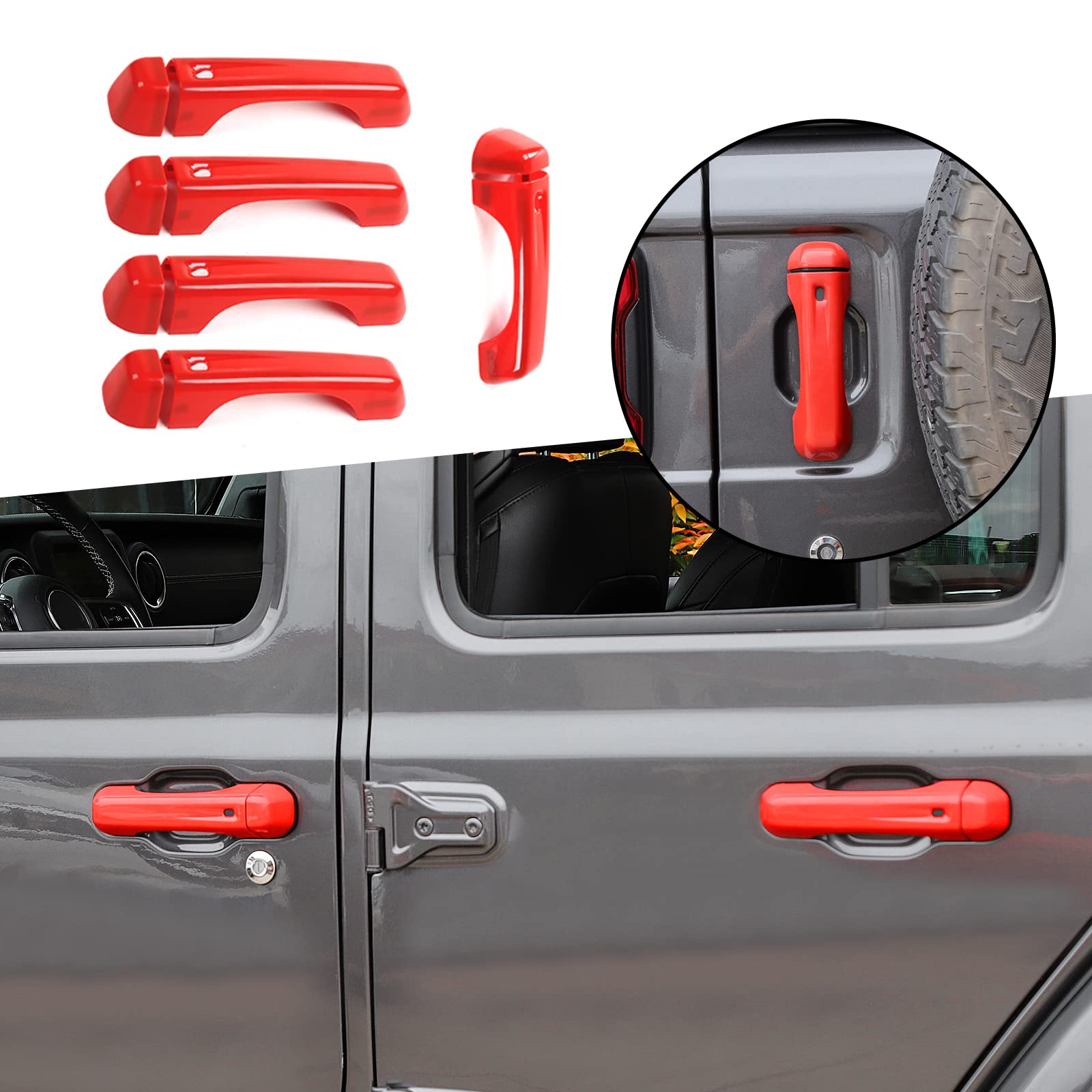 Jeep Wrangler JL JLU Door Handle Cover & Tailgate Handle Cover Inserts (2018-2025 Models) - Exterior Accessories in Red - Perfect for Off-Roading & Car Customization