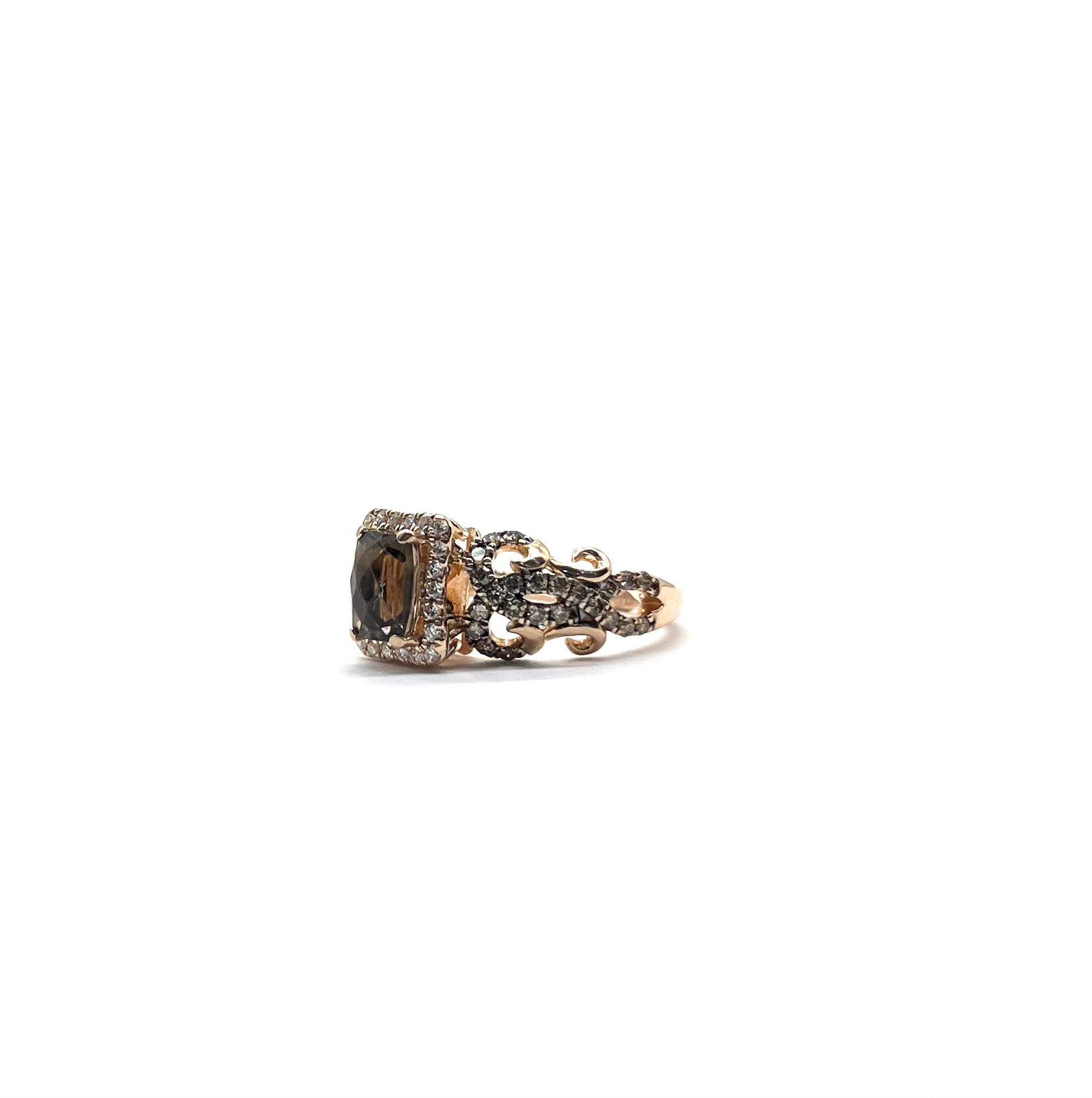 Le Vian Rose Gold Champagne & White Diamond Halo Smoky Quartz Ring for Women | Elegant Jewelry Gift for Anniversary, Engagement & Special Occasions