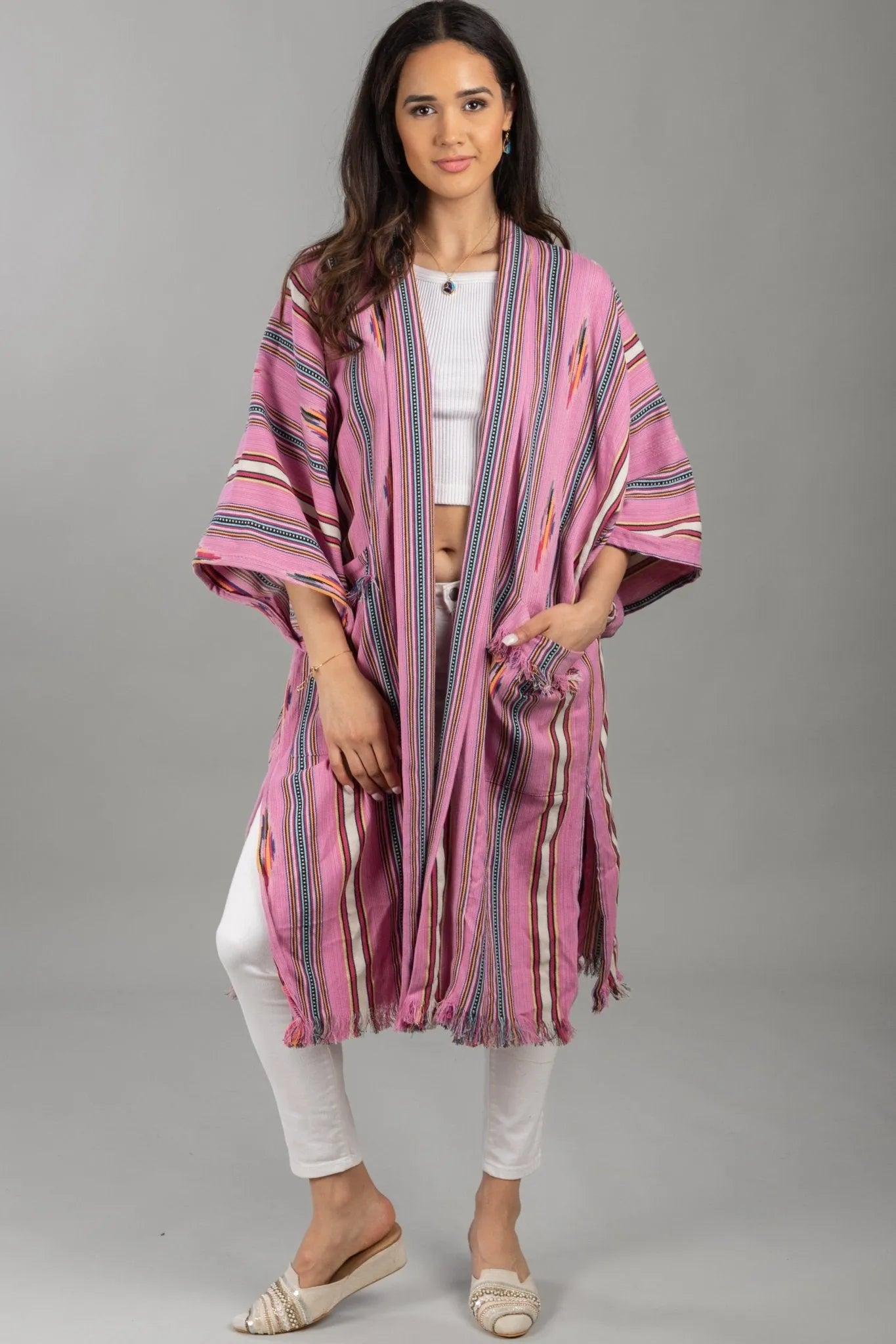 Stylish Ikat Striped Jacket for Women - Lightweight Spring/Summer Cover-Up - Perfect for Beach, Vacation & Casual Outings