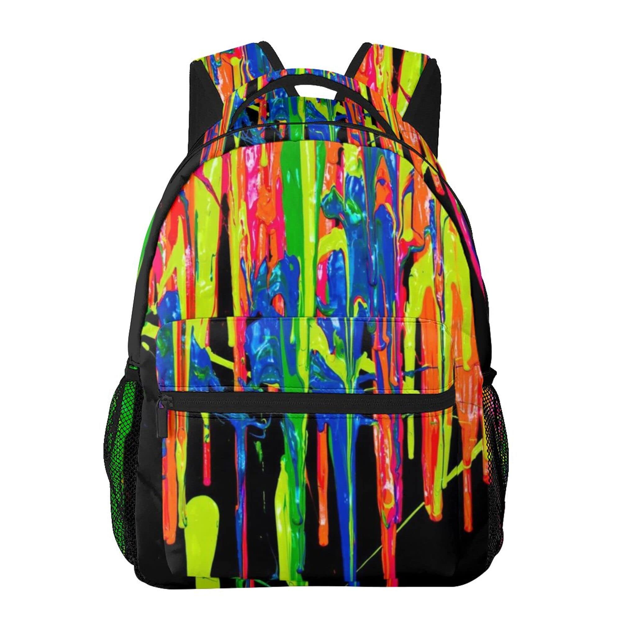 Durable Anti-Theft Laptop Backpack for College, Travel & Work - Water-Resistant Daypack Bookbag for Men, Women & Students - Perfect Gift for School, Commuting & Outdoor Adventures (Trippy Colorful Paint Splashes Design)