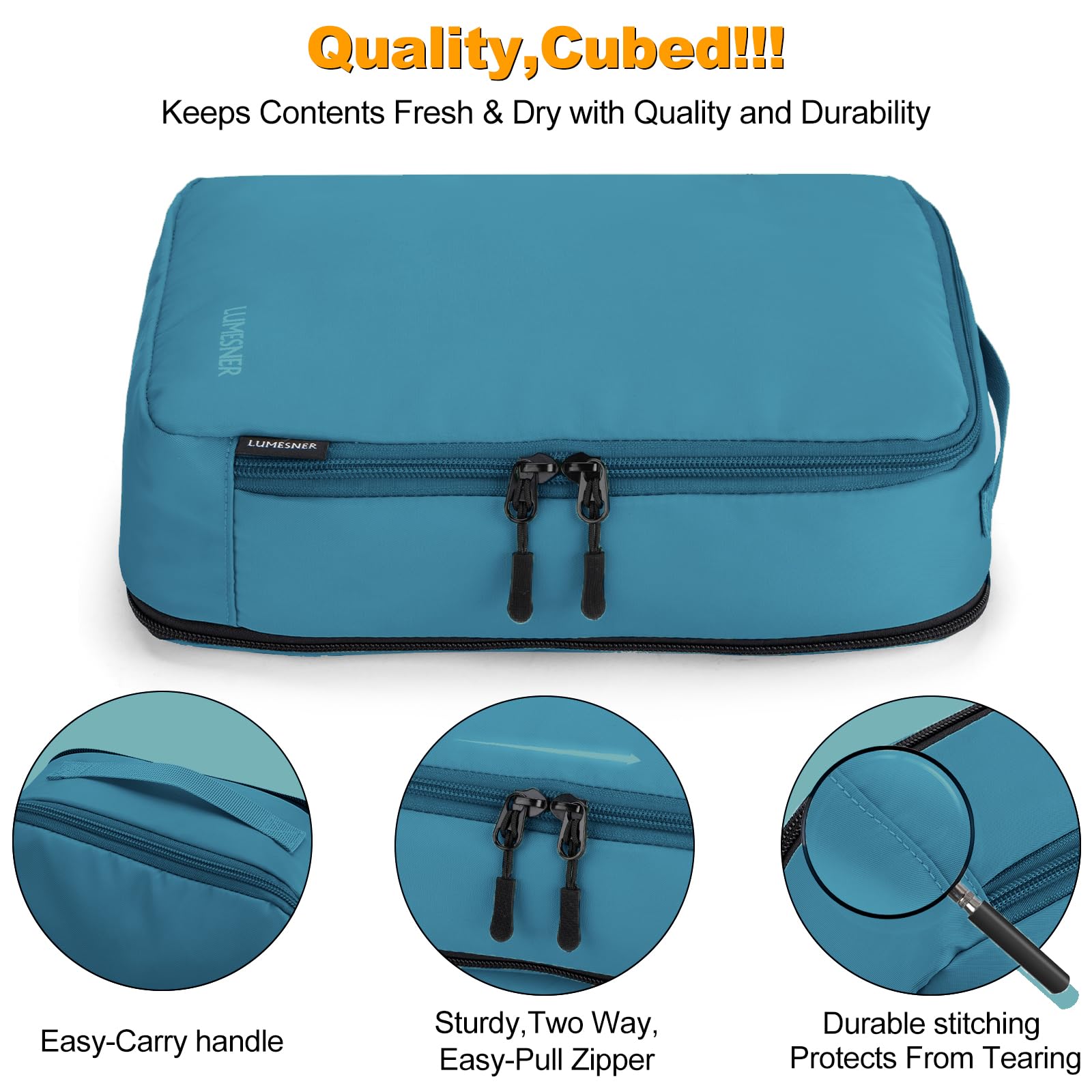 Lumesner 8-Piece Compression Packing Cubes Set for Travel - Space Saving Suitcase Organizers for Carry-On Luggage (Blue) | Perfect for Business Trips, Vacations & Weekend Getaways