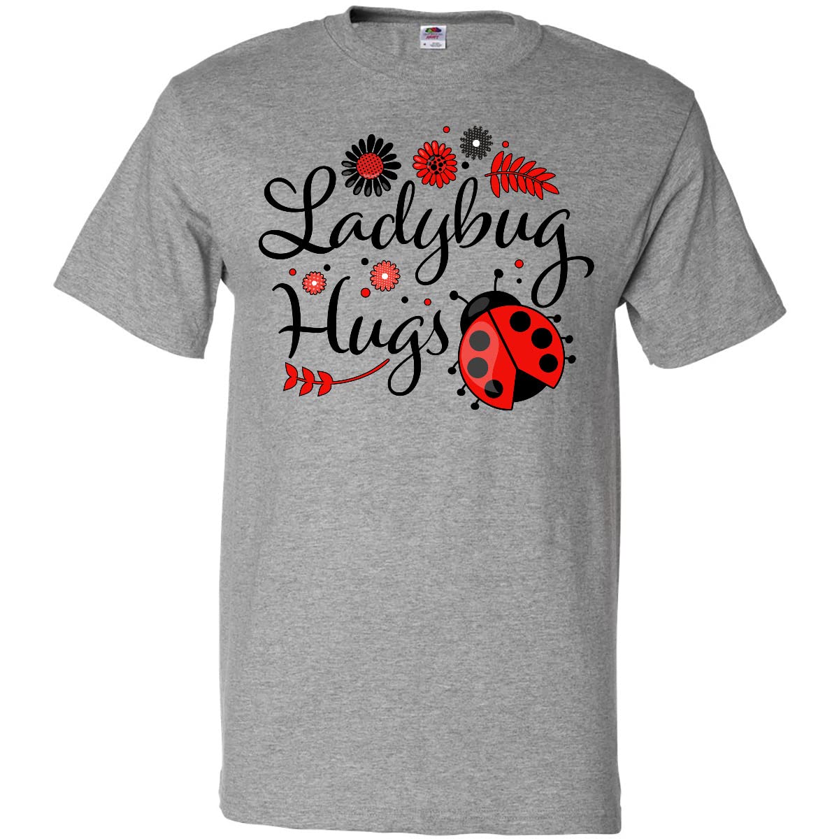 Inktastic Ladybug Hugs with Cute Ladybug and Flowers T-Shirt - Women's Graphic Tee for Gardening, Spring Outfits & Casual Wear