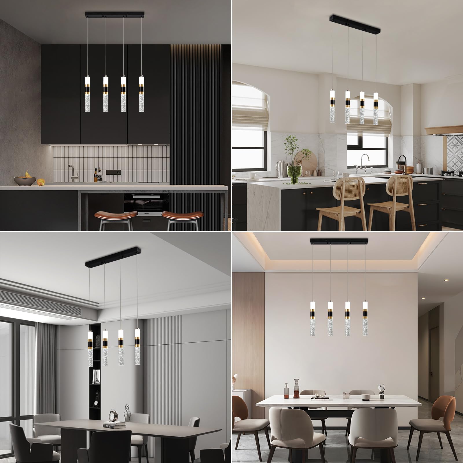 4-Light Dimmable LED Pendant Lighting for Kitchen Island & Dining Room - Modern Adjustable Hanging Lights for Home Decor & Restaurant Ambience