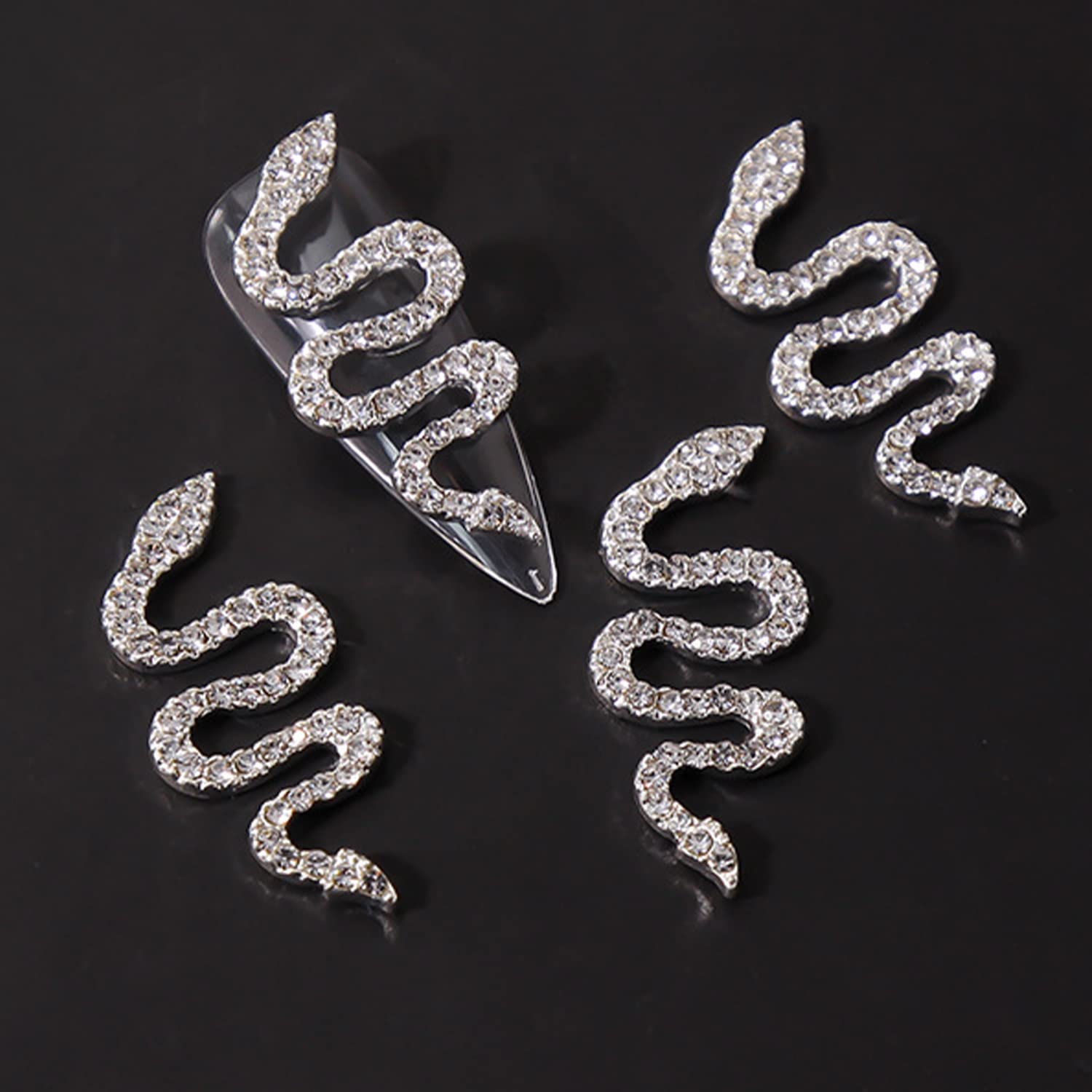 12pcs 3D Snake Nail Charms - Gold & Silver Alloy Nail Rhinestones for Acrylic Nails | Women's Nail Art Decorations | Perfect for Halloween, Gothic, or Party Nail Designs