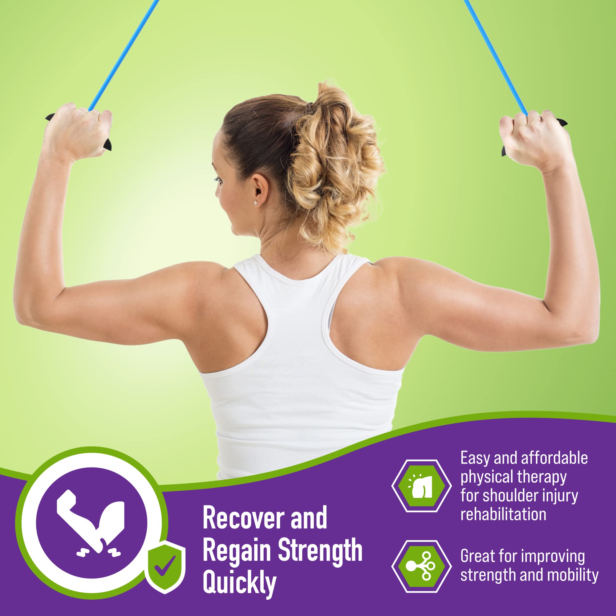 Mars Wellness Overdoor Shoulder Pulley - Blue Therapy Exercise Bands with Plastic Handles for Shoulder Pain Relief & Post-Surgery Recovery | Home Physical Therapy & Rehabilitation Equipment for Rotator Cuff Injuries, Frozen Shoulder & Mobility Training