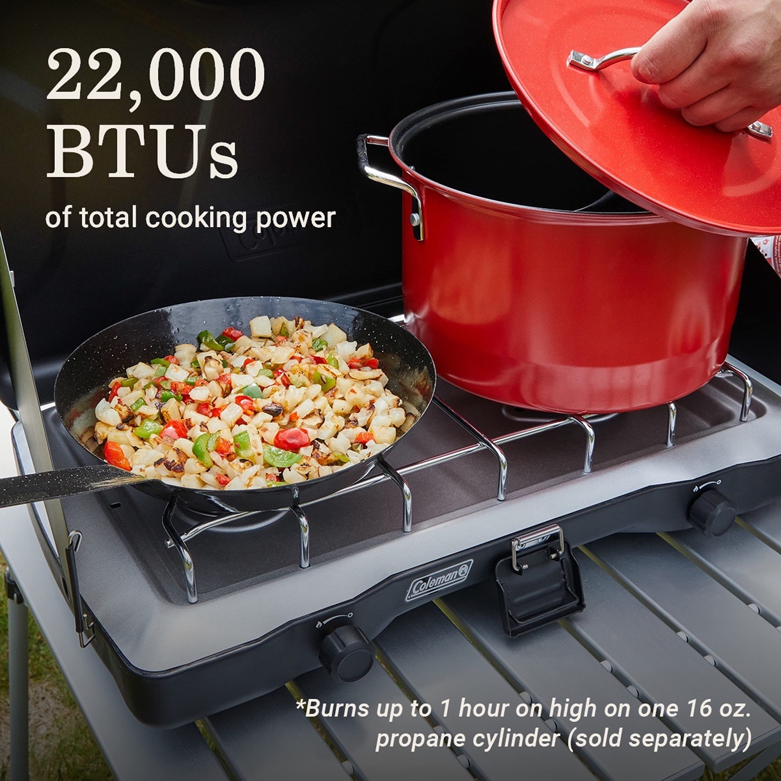 Coleman Triton 2-Burner Propane Camping Stove - Portable Outdoor Grill with Adjustable Flame, Wind Protection & 22,000 BTU for Camping, Tailgating, Picnics & Backyard BBQs | Perfect for Family Camping Trips & Outdoor Cooking Adventures