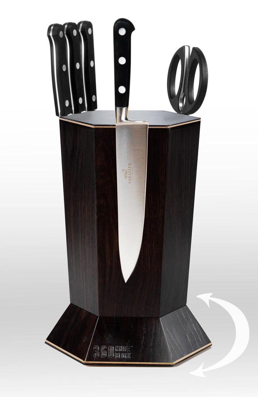 360° Rotating Magnetic Knife Block - Holds 12+ Knives - Handmade in USA - Perfect for Kitchen Organization & Countertop Storage (Black)
