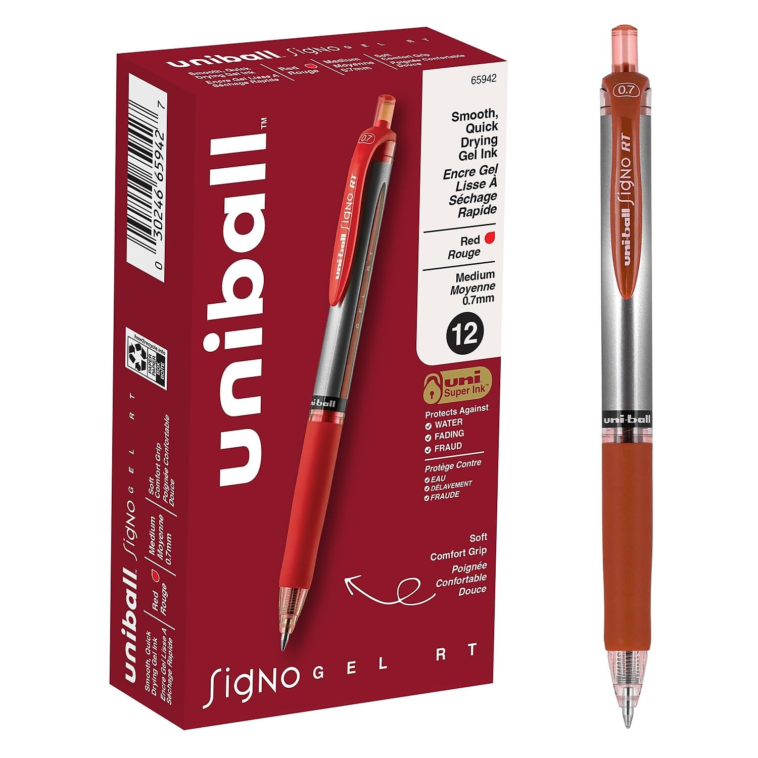Uni-ball Signo Gel RT Retractable Roller Ball Pen - Medium Point, Red Ink, 12-Pack for Office, School & Creative Writing