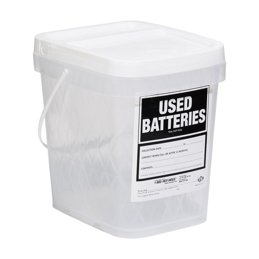 PIG Battery Disposal Container for AA AAA C D 9V Batteries - 2 Gallon Capacity Used Dry-Cell Battery Storage Bin - Safe Battery Recycling Box for Home Office School (PMB30595) - Perfect for Household Hazardous Waste Management