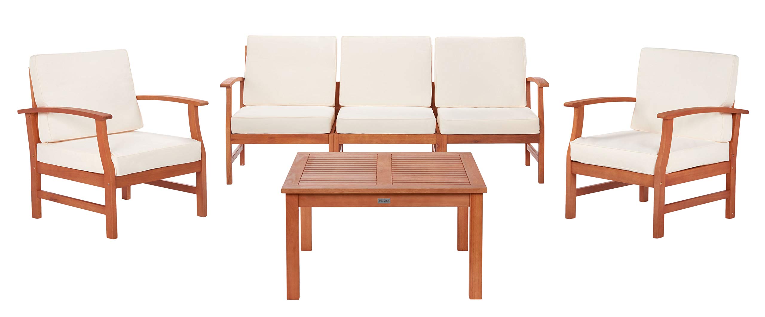 Safavieh Outdoor Collection Parcer 4-Piece Patio Set in Natural & Beige - Perfect for Backyard, Garden, and Poolside Relaxation
