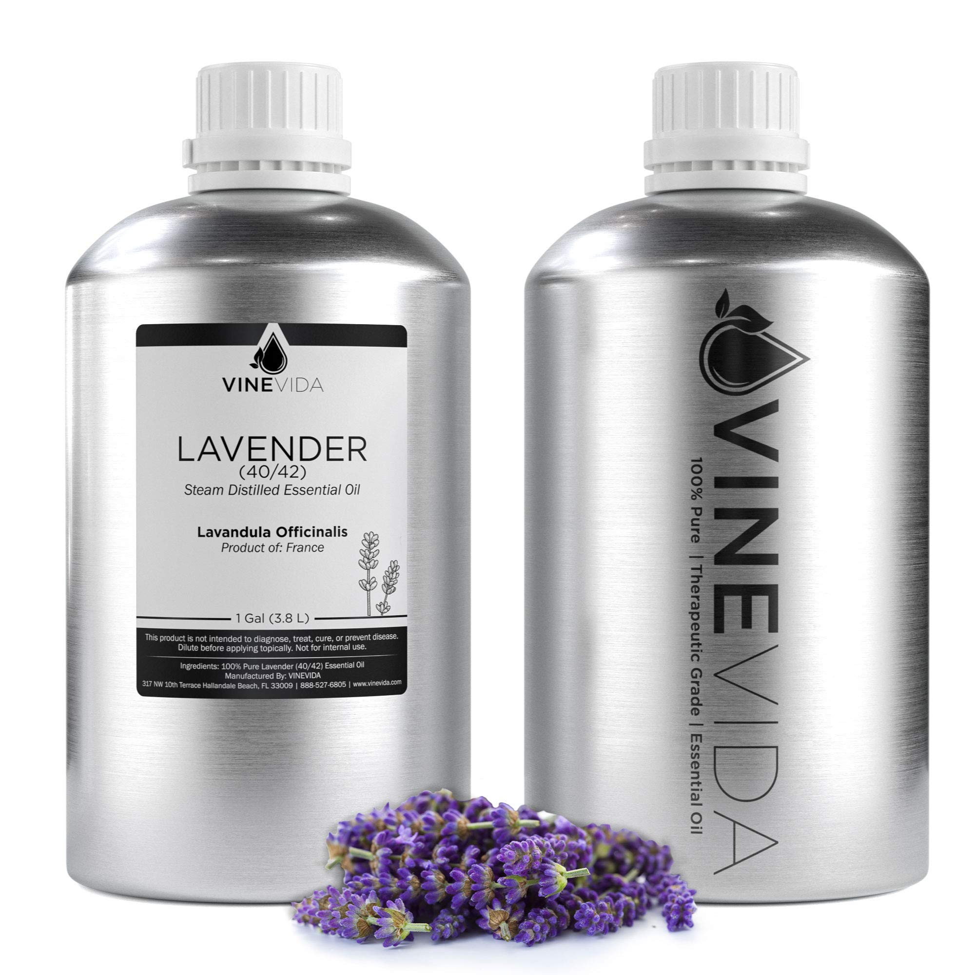Premium Bulk Lavender Essential Oil (40/42) - 1 Gallon 100% Pure Undiluted Therapeutic Grade - Aluminum Bottle for Freshness - 8 lbs Aromatherapy Oil for DIY Soaps, Candles, Diffusers & Skincare - Perfect for Spa, Massage & Relaxation - VINEVIDA