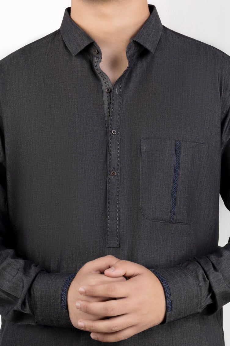 J. Junaid Jamshed Cotton Denim Grey Kurta for Men - Stylish Casual Wear for Everyday Outings & Festive Occasions