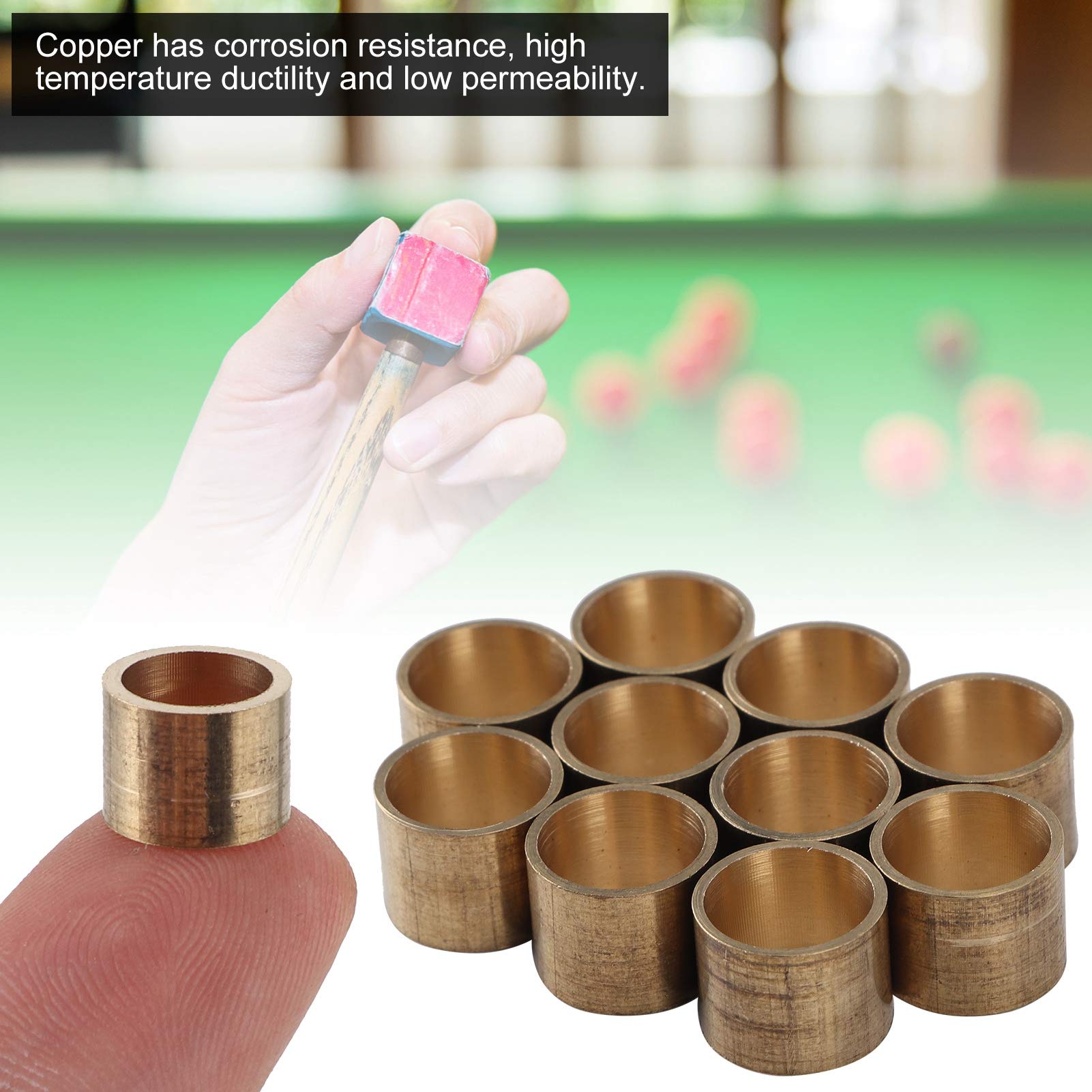 Premium Pool Cue Ferrules - 10MM Corrosion-Resistant Brass Billiard Tips with Low Permeability & Anti-Chipping Copper (No Teeth) for Professional Snooker & Pool Players - Perfect for Tournament Play & Home Game Rooms