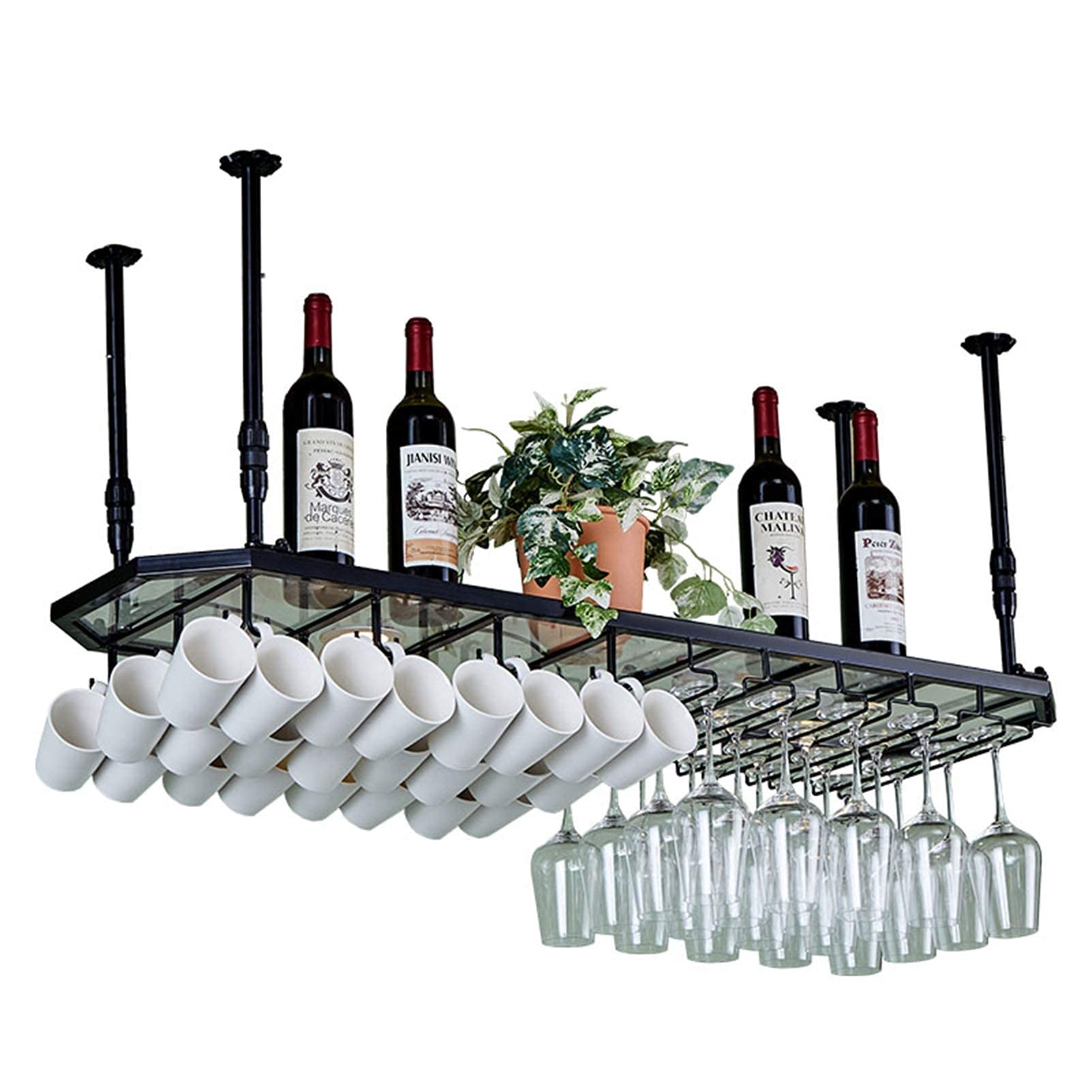 Vintage Metal Wall-Mounted Wine Bottle Holder & Glass Rack - Under Cabinet Bar Shelf for Kitchen, Restaurant, Cafe Organization (Black, Bronze, White) - Perfect for Home Bars, Wine Cellars & Commercial Spaces