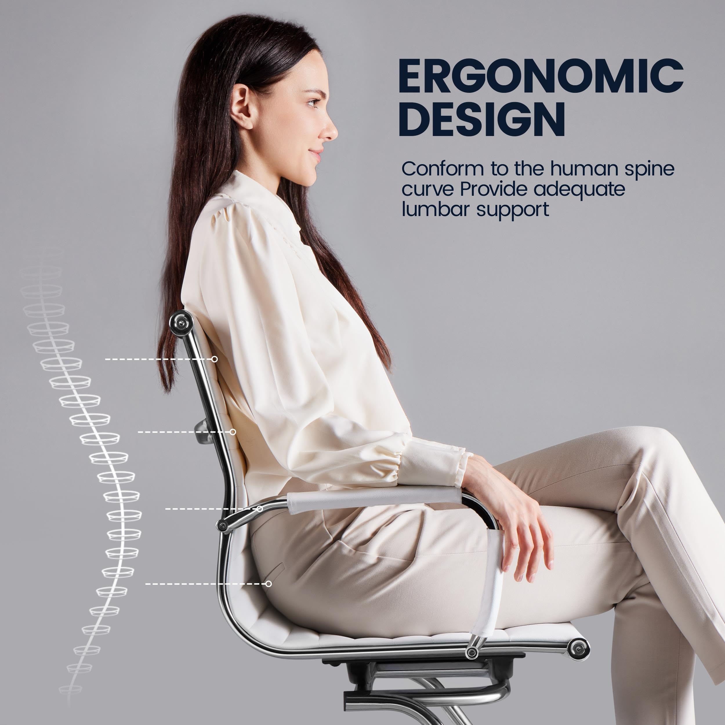 Yaheetech 2-Pack White Faux Leather Mid Back Office Reception Chairs - No Wheels, Ergonomic Design for Conference Rooms, Waiting Areas & Guest Seating - Comfortable & Stylish for Professional Spaces
