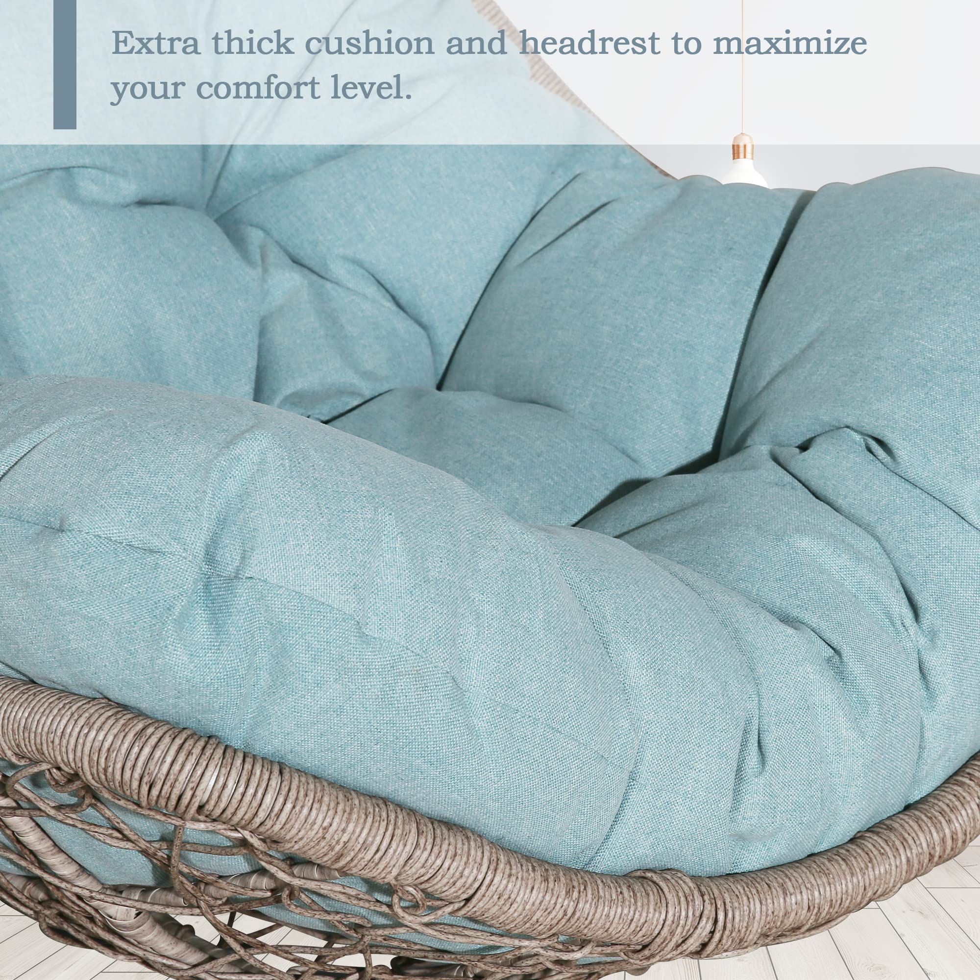 Outdoor Hanging Egg Chair - Wicker Swing Hammock with Cushion & Pillow for Patio, Garden, Balcony or Bedroom - Turquoise Boho Lounge Chair for Relaxing & Reading