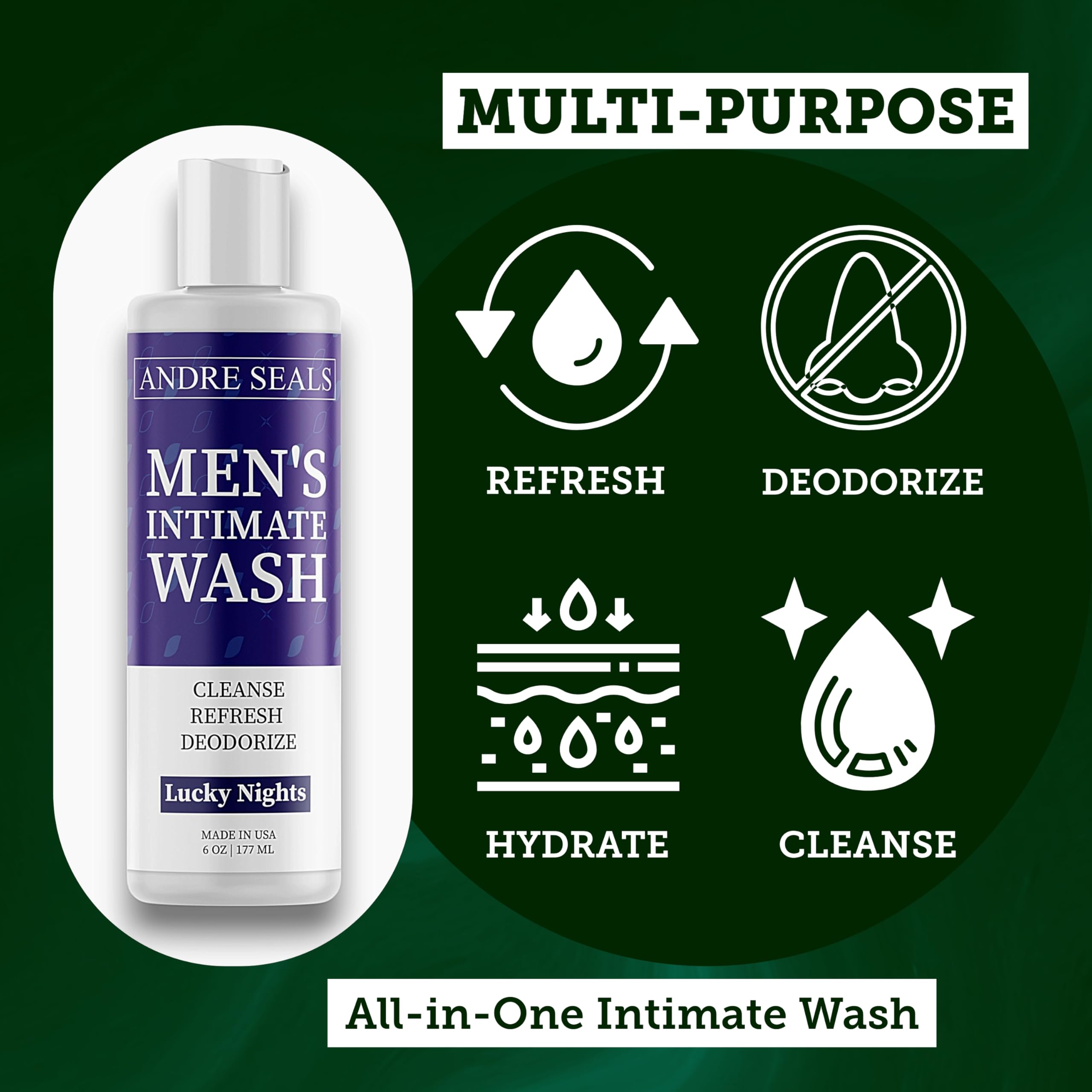 Lucky Nights Scent Intimate Wash for Men - Refreshing Genital Care & Odor Control, Ball Wash with Rich Lather Formula for All-Day Freshness | Men's Hygiene Product for Shower & Post-Workout Use