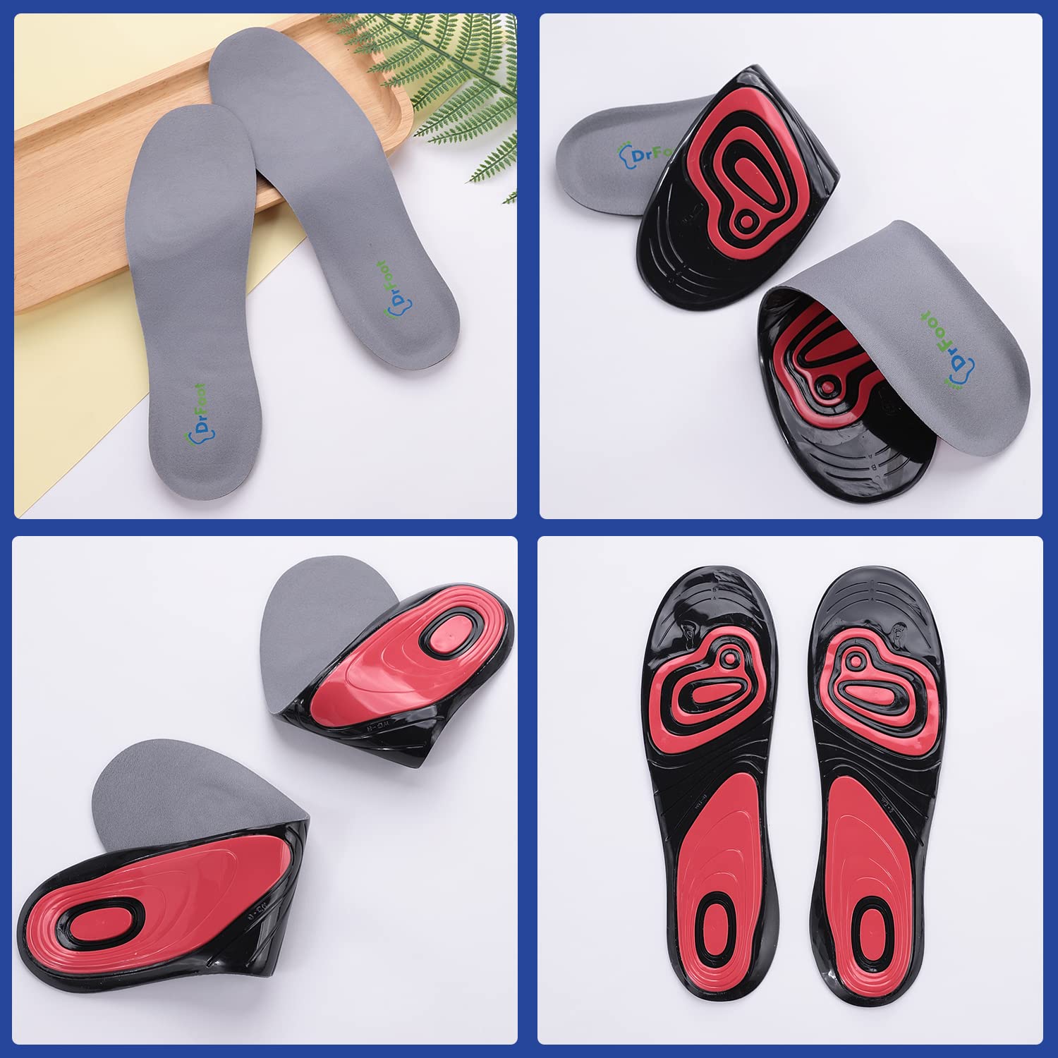 Dr Foot Arch Support Insoles for Women & Men - Gel Shoe Inserts for Flat Feet, Plantar Fasciitis Relief - Comfortable Silicone Cushion Insoles with Dual Gel Technology - Perfect for Running, Walking & All-Day Wear